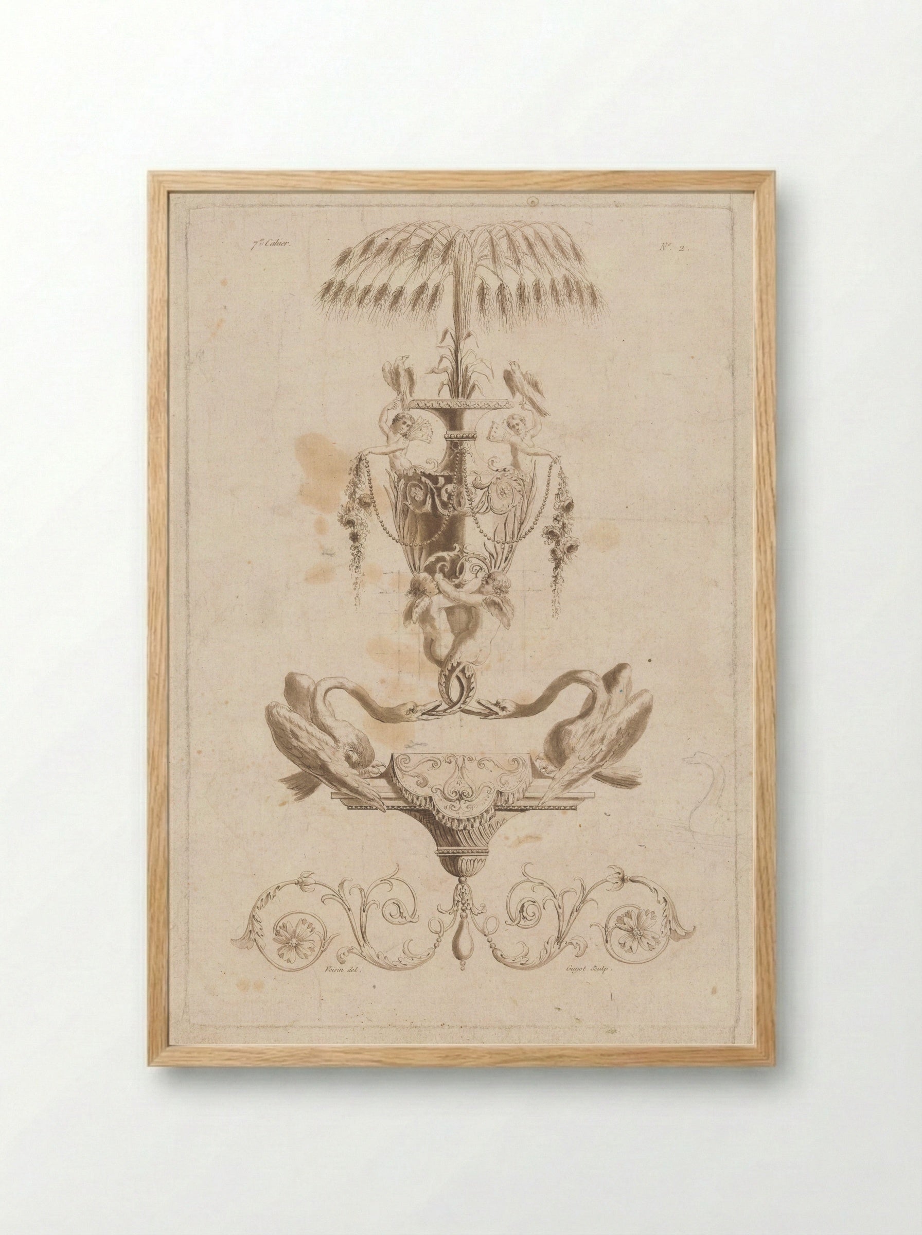 Vaas, putti en zwanen - Laurent Guyot - Framed Print Wood