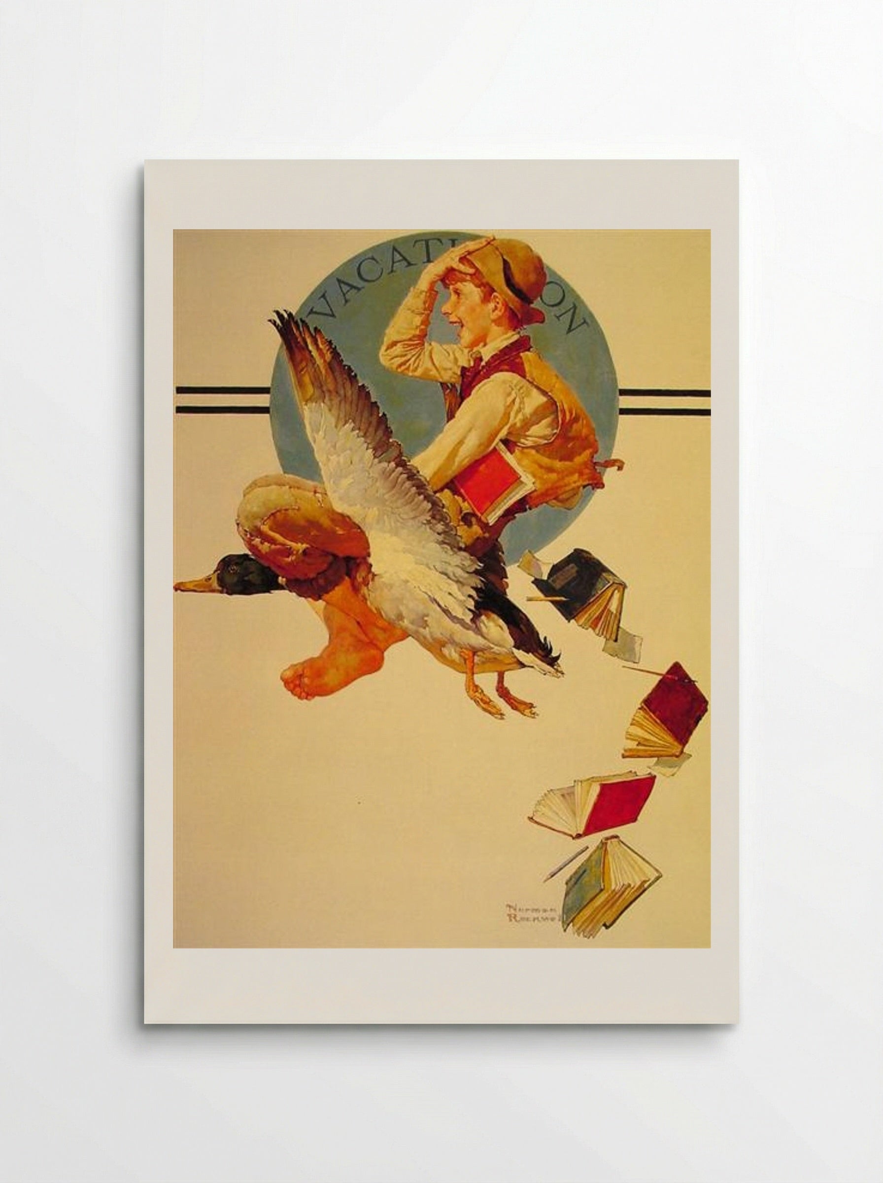 Vacation (Boy Riding a Goose) - Norman Rockwell - Poster