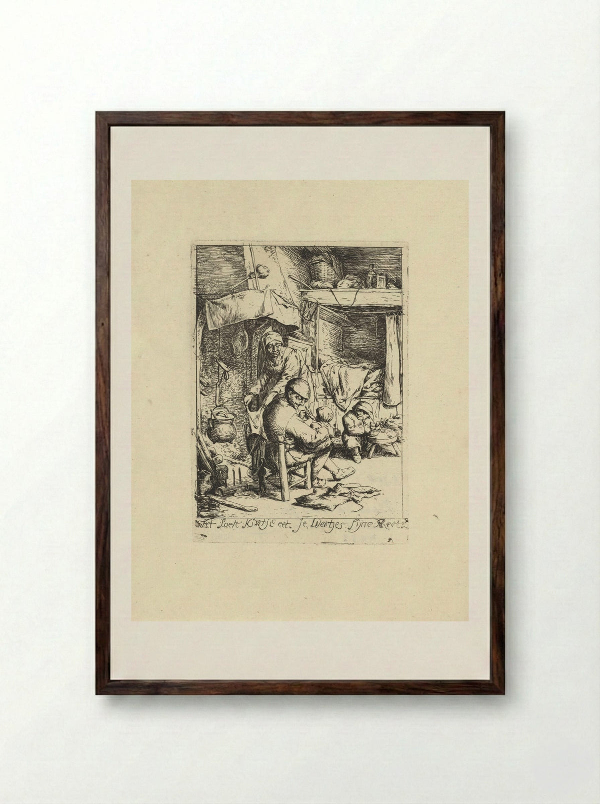 Vader voedt een kind - Jacob Laurensz. van der Vinne - Framed Print Dark Wood