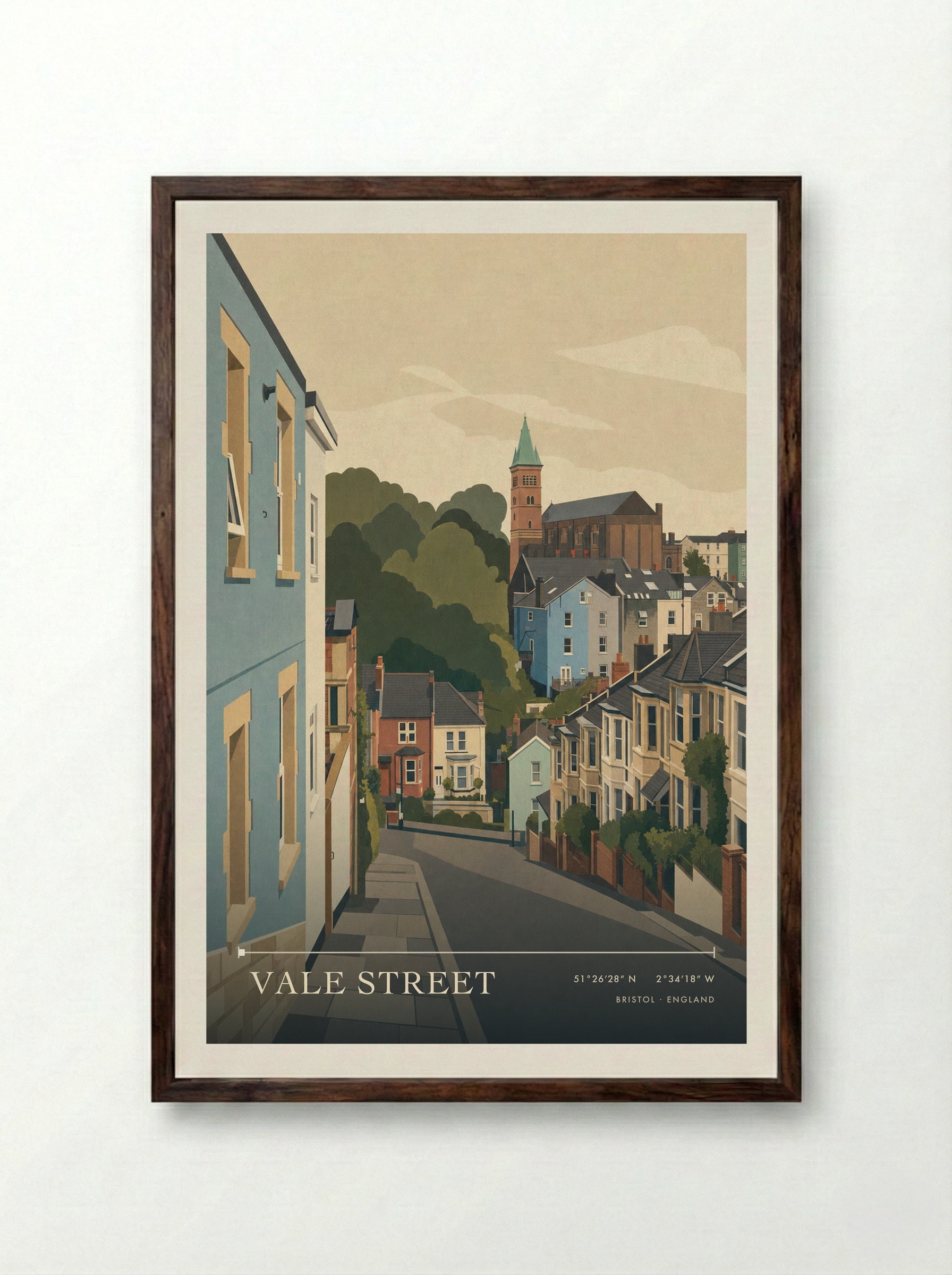 Vale Street Bristol England Travel Poster - Framed Print Dark Wood