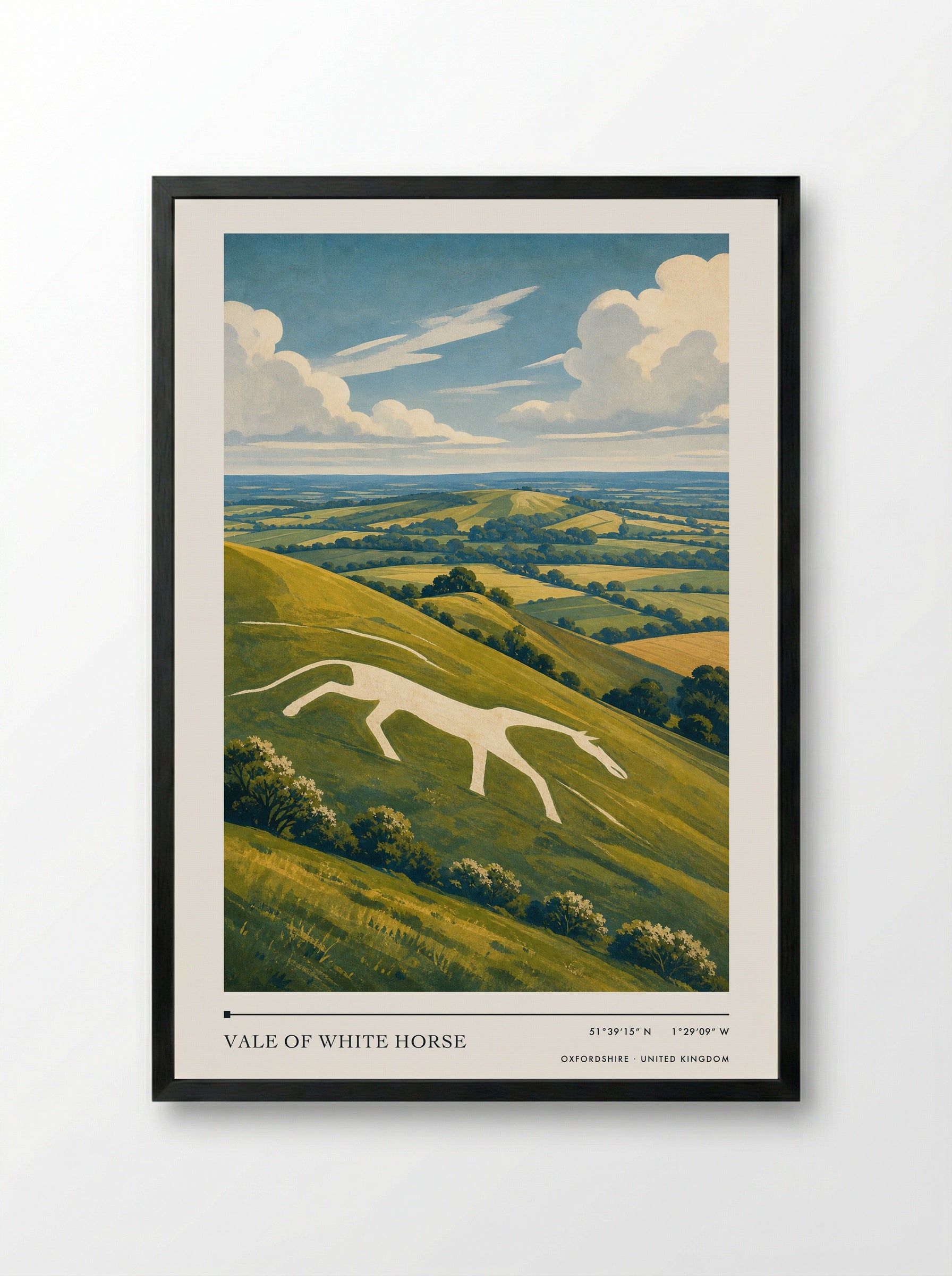 Vale of White Horse Oxfordshire United Kingdom Travel Poster - Framed Print Black