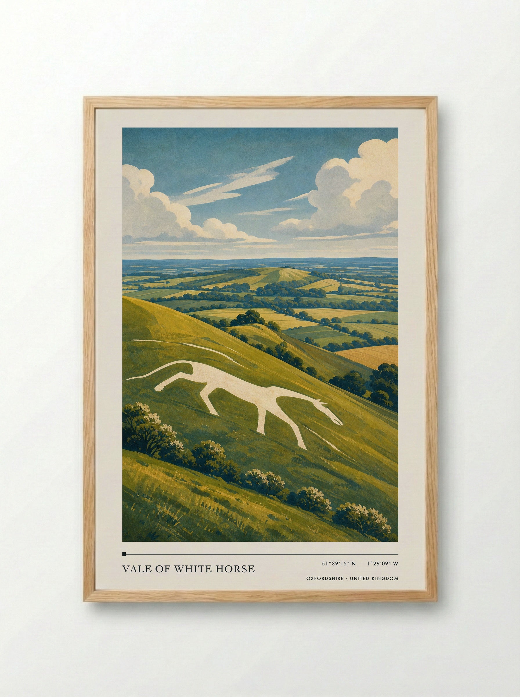 Vale of White Horse Oxfordshire United Kingdom Travel Poster - Framed Print Wood