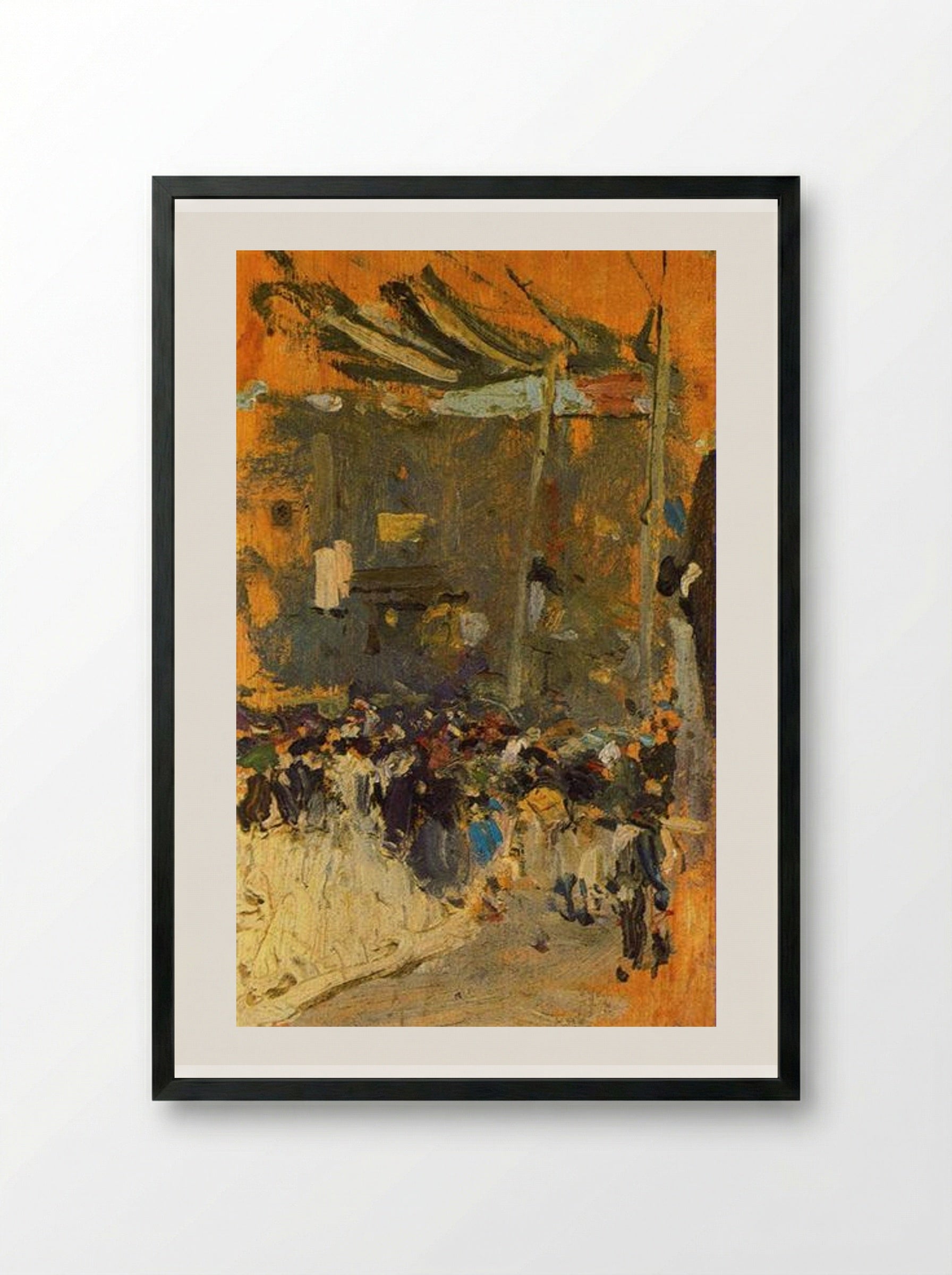 Valencia Street with Awnings - Joaquín Sorolla - Framed Print Black