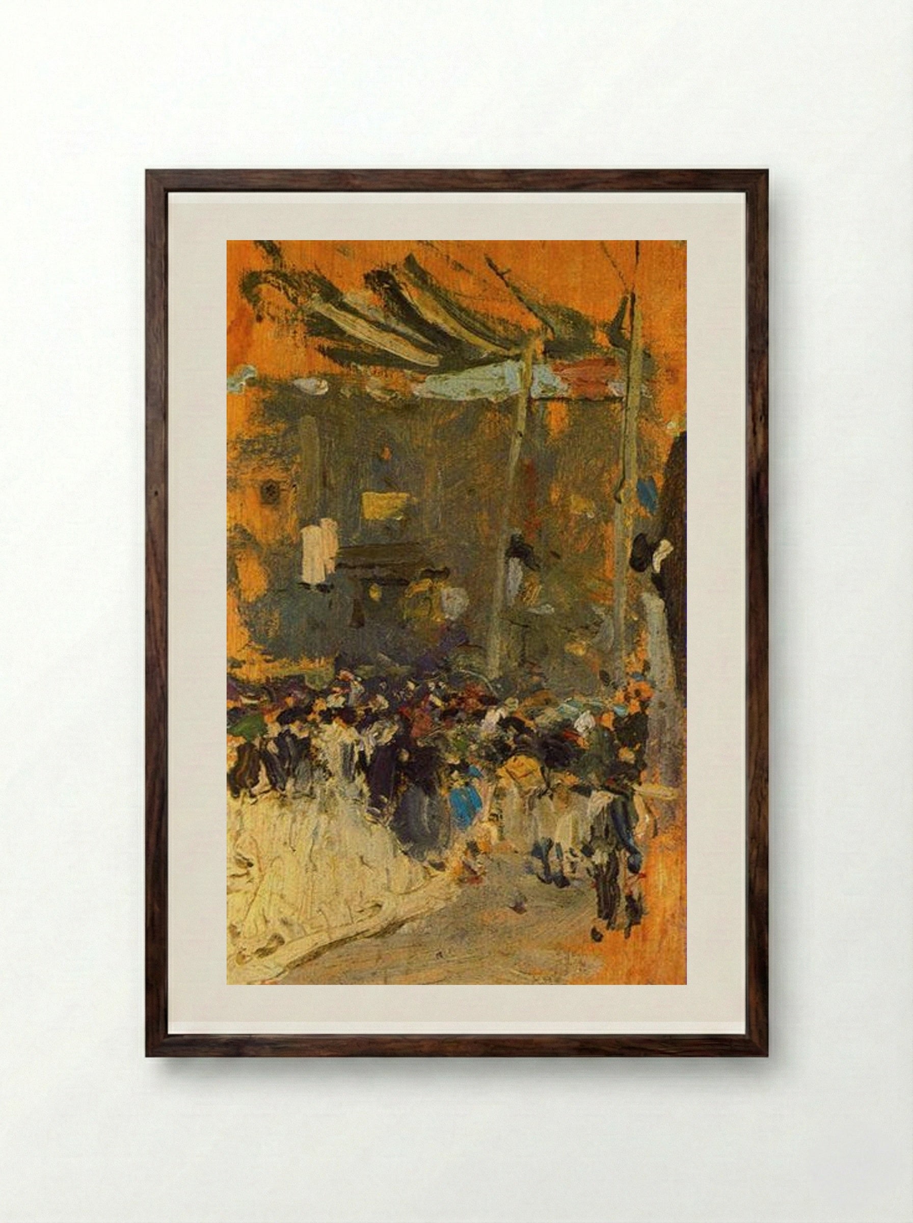 Valencia Street with Awnings - Joaquín Sorolla - Framed Print Dark Wood