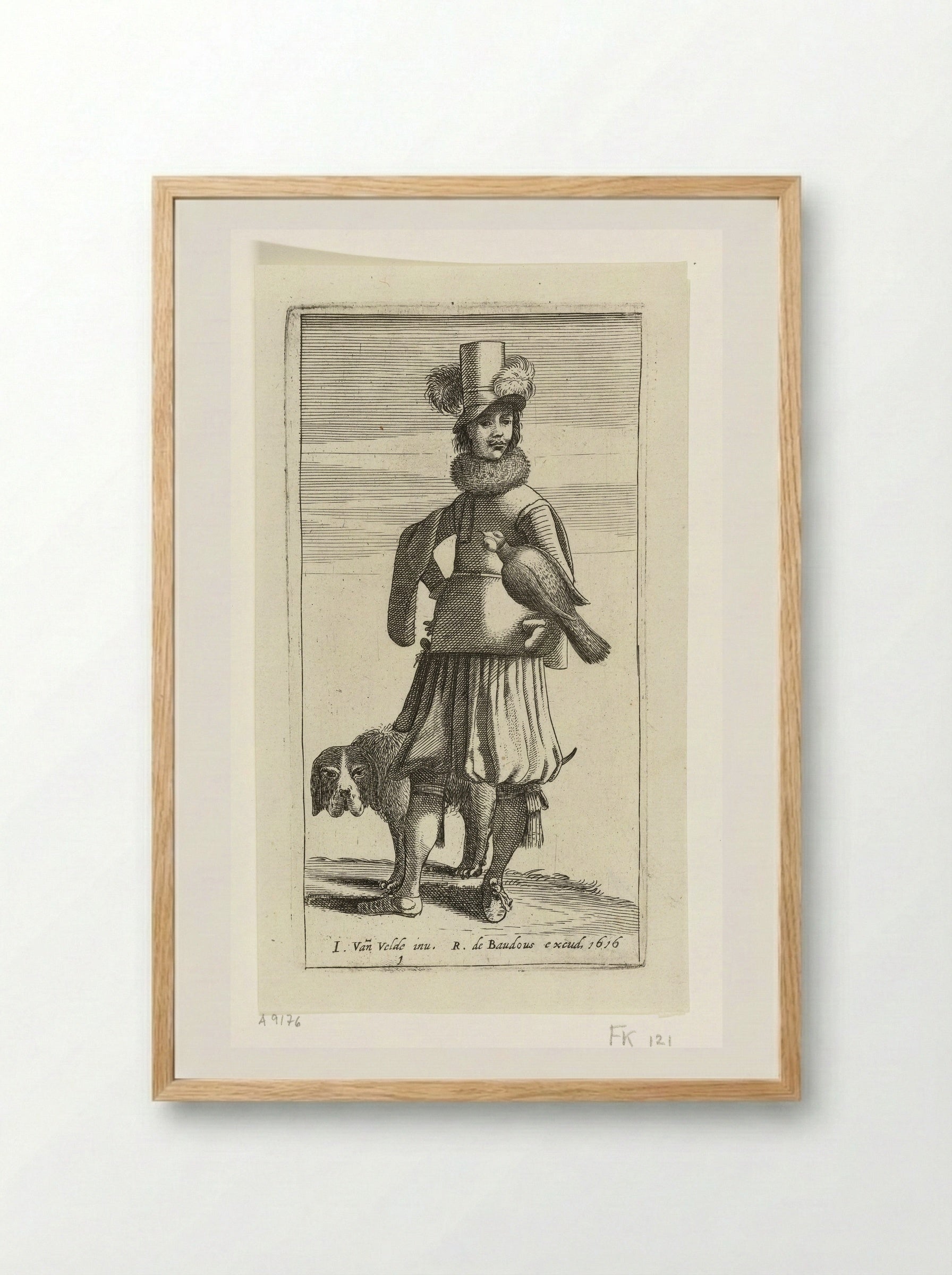 Valkenier met jachthond - Jan van de Velde II - Framed Print Wood