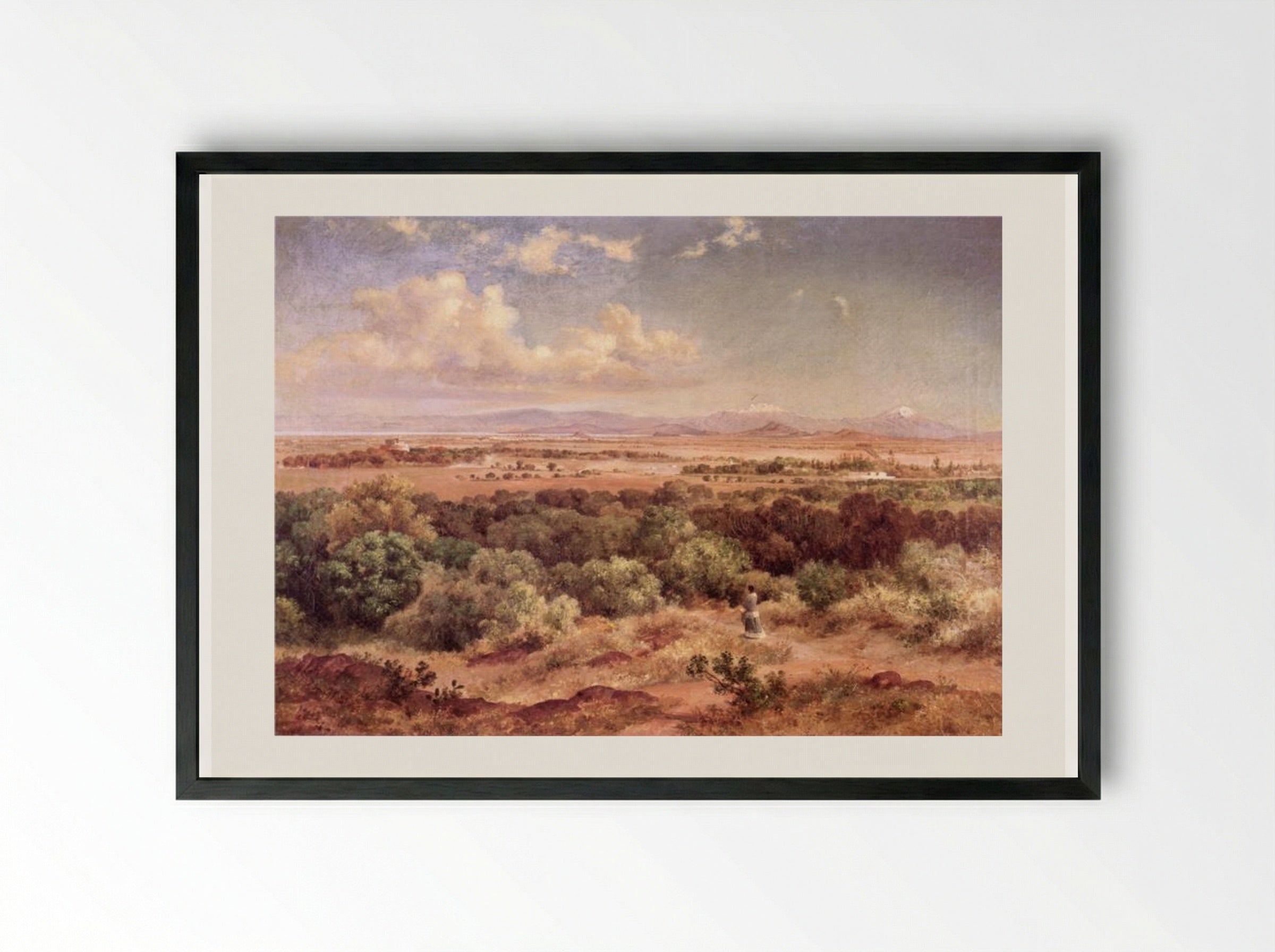 Valle de México tomado en las lomas de Tacubaya - José María Velasco - Framed Print Black