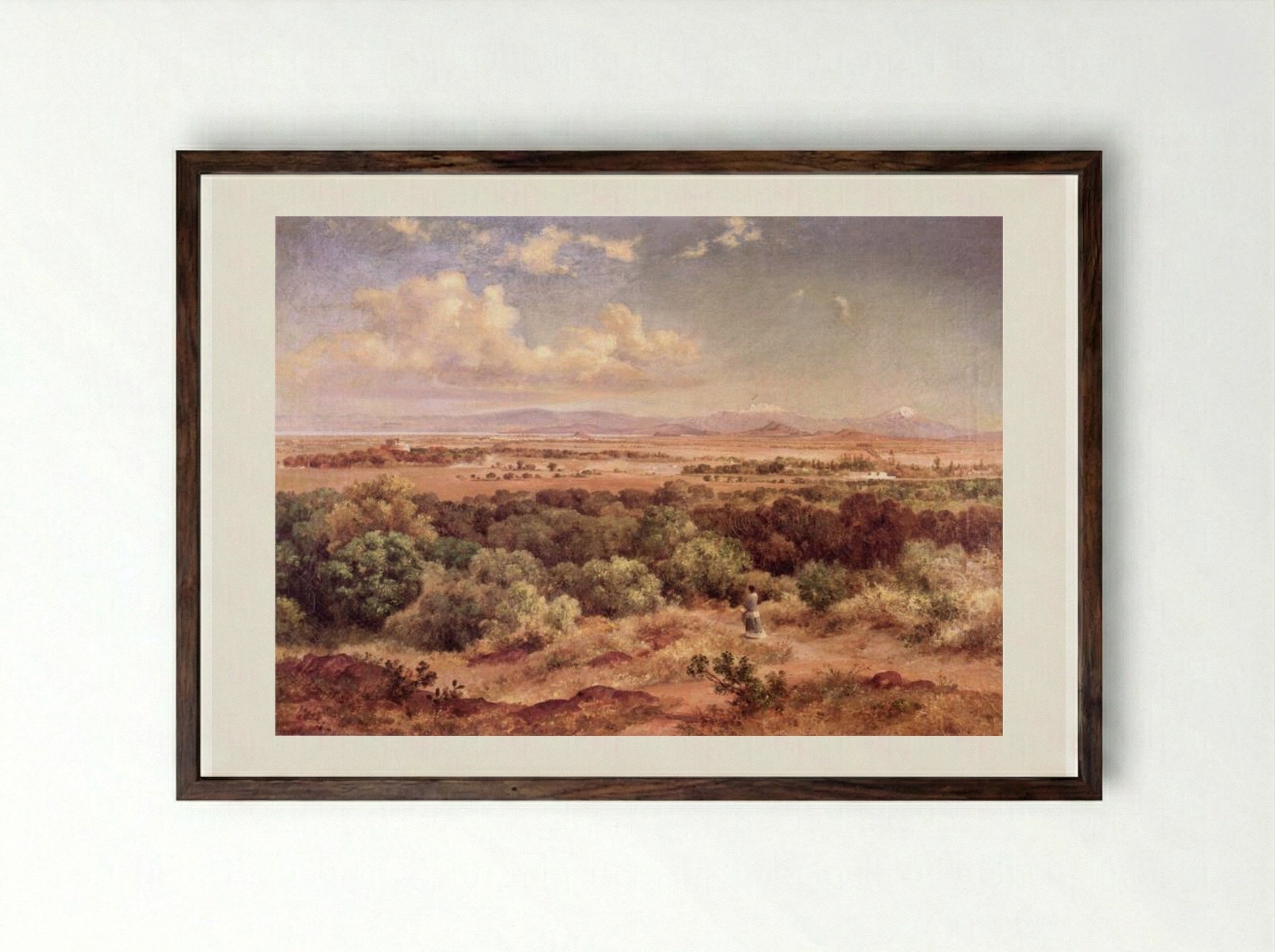 Valle de México tomado en las lomas de Tacubaya - José María Velasco - Framed Print Dark Wood