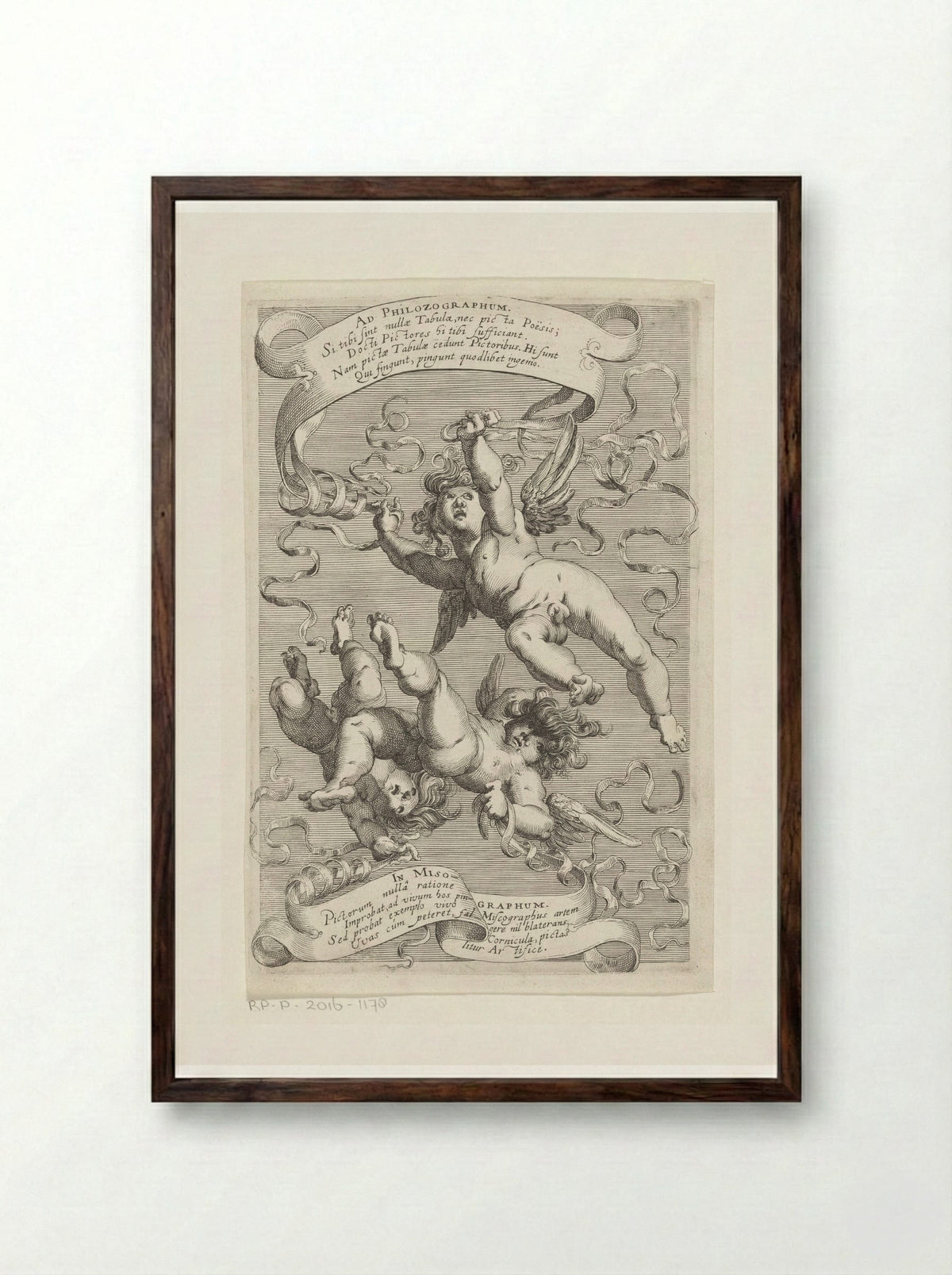 Vallende putti - Hendrick Hondius (I) - Framed Print Dark Wood