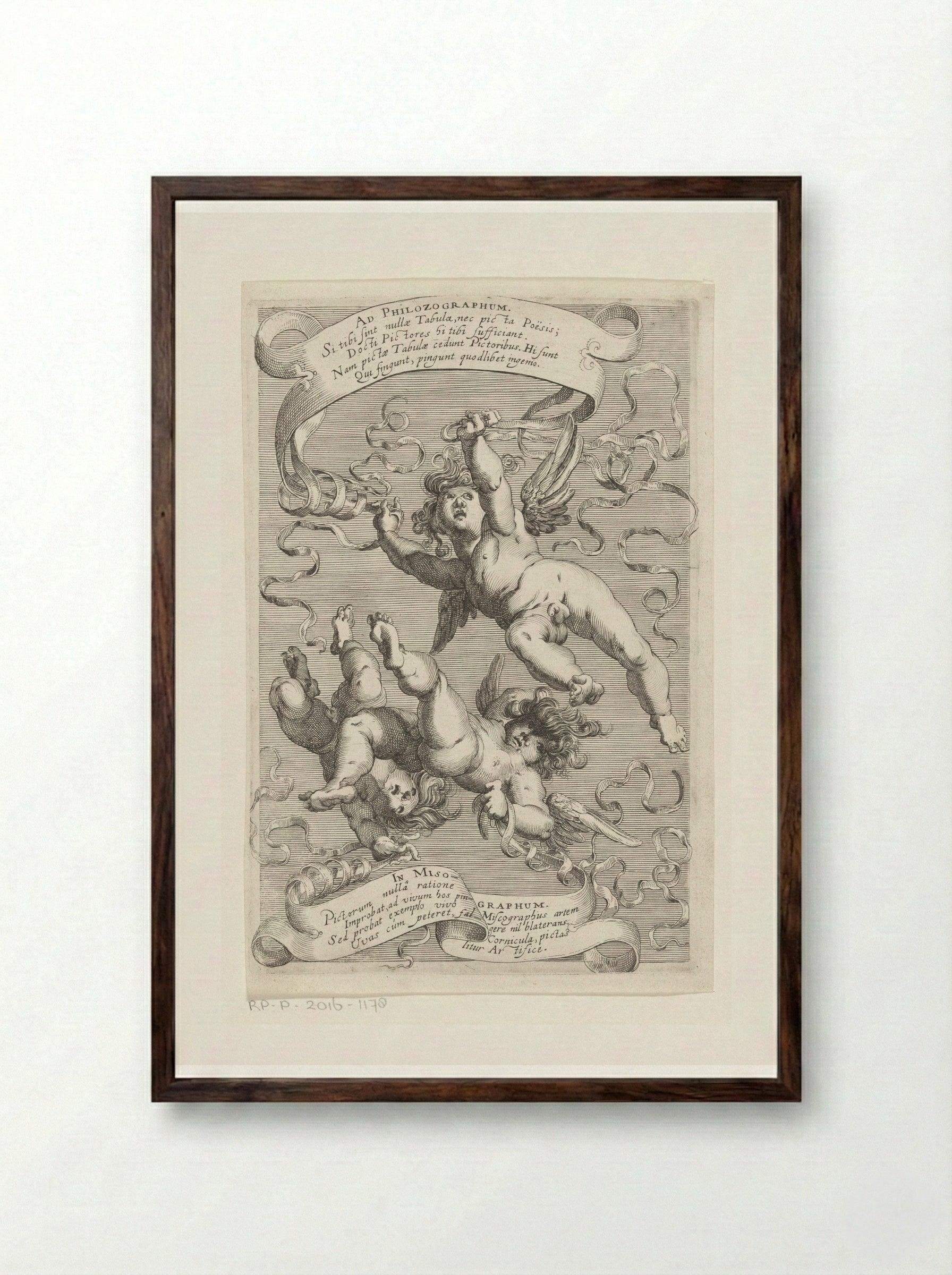 Vallende putti - Hendrick Hondius (I) - Framed Print Dark Wood