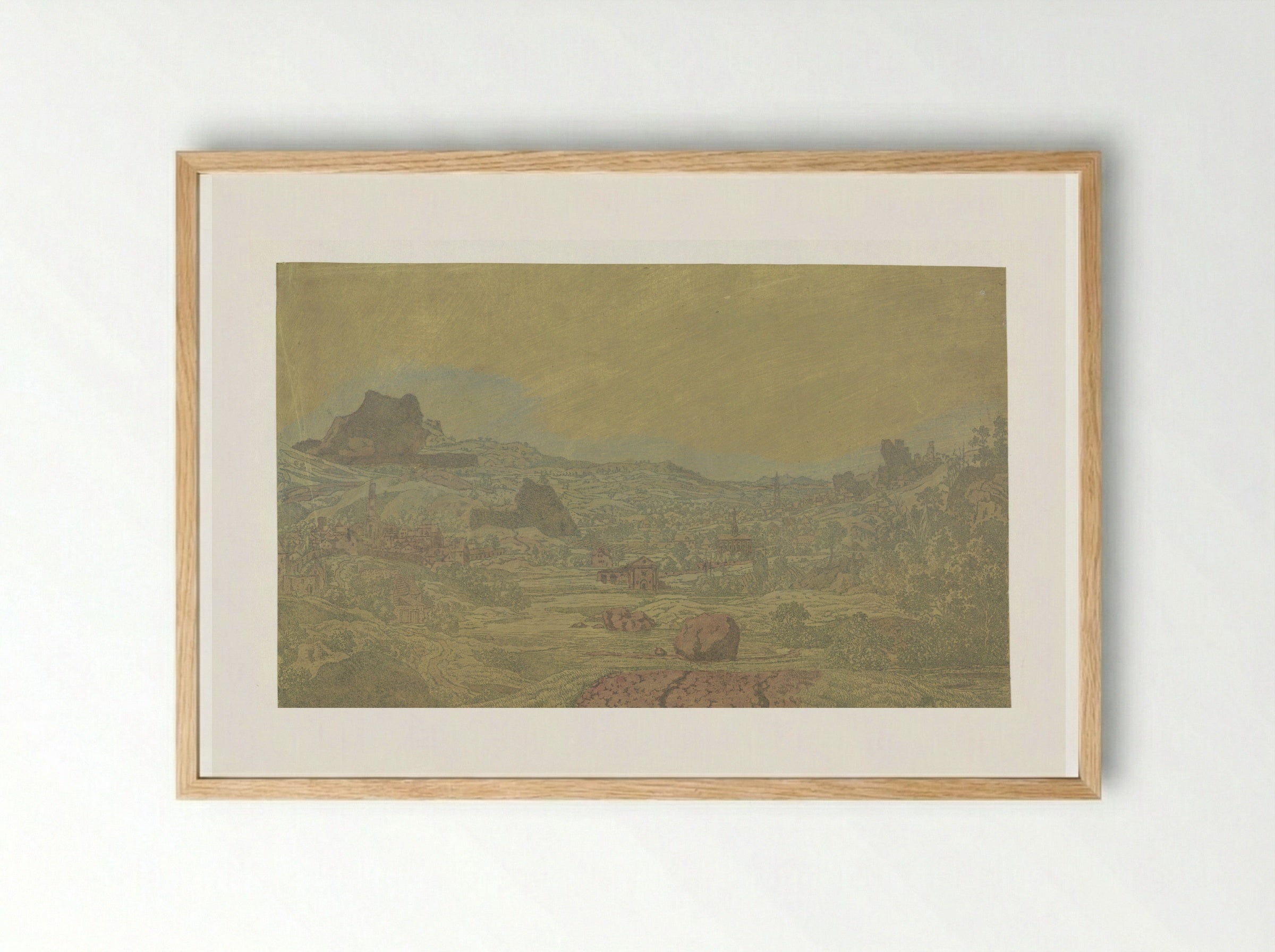 Valley with a River and a Town with Four Towers - Hercules Segers - Framed Print Wood