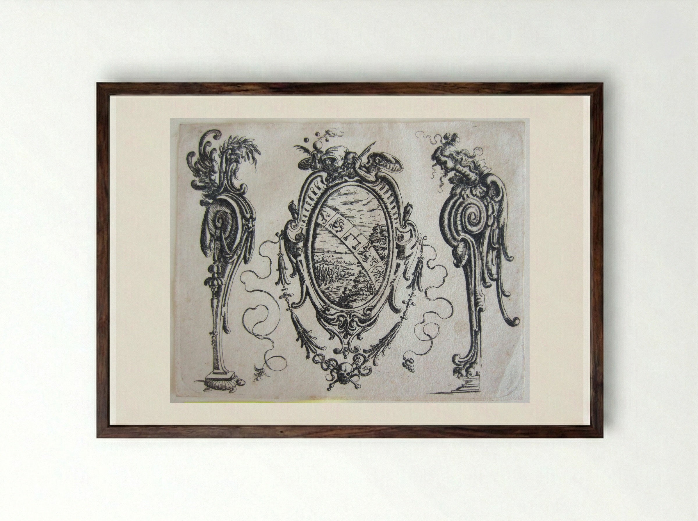 Vanitas (Grotesque Ornament Design) - Christoph Jamnitzer - Framed Print Dark Wood