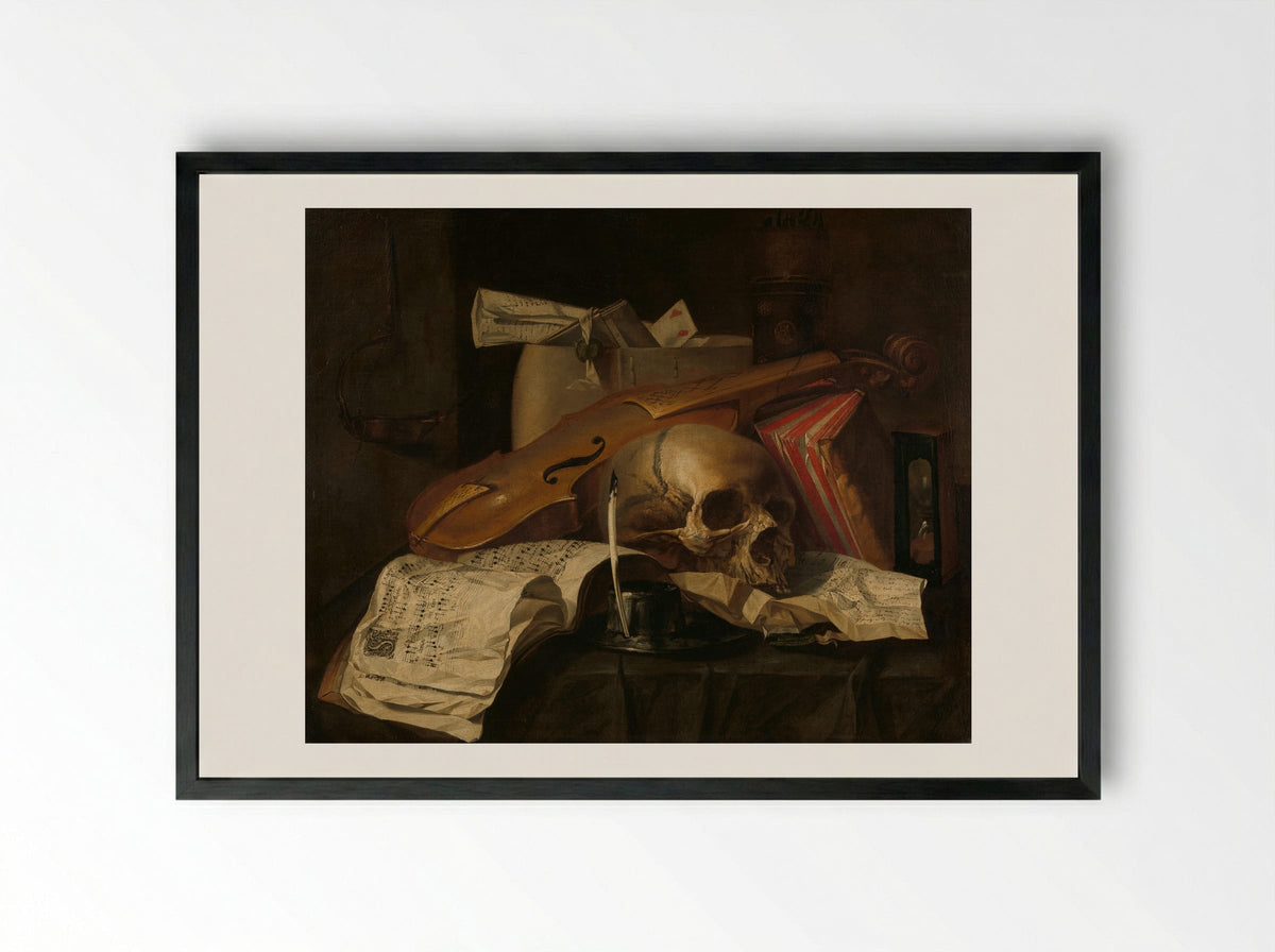 Vanitas Still Life - N.L. Peschier - Framed Print Black