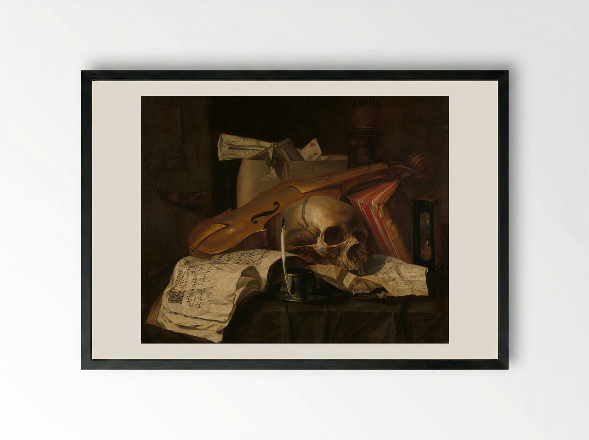Vanitas Still Life - N.L. Peschier - Framed Print Black