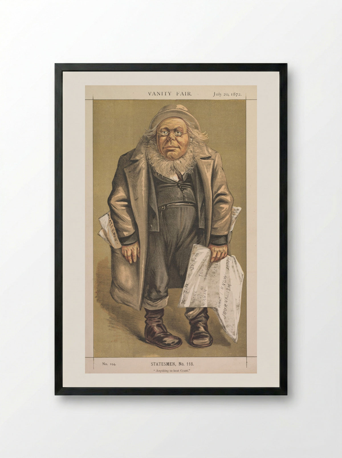 Vanity Fair: Statesmen, No. 118 "Anything to Beat Grant" - Thomas Nast - Framed Print Black