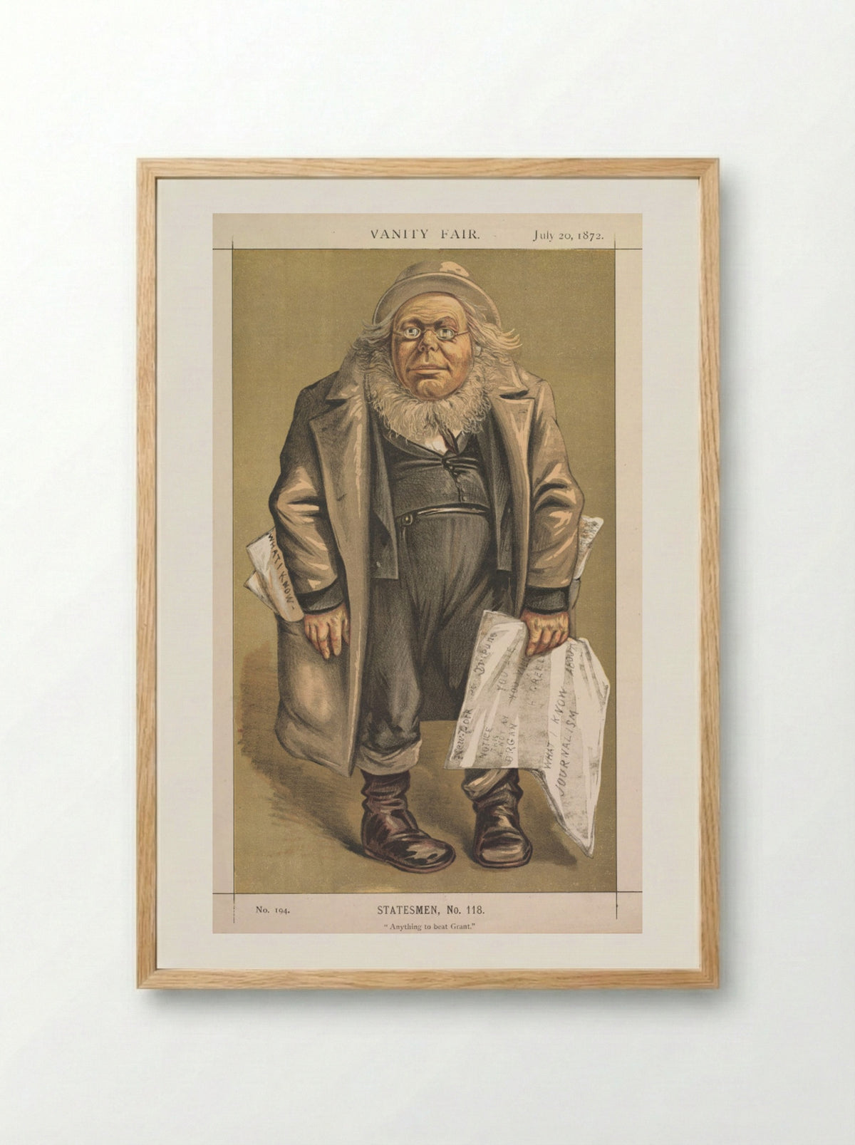 Vanity Fair: Statesmen, No. 118 "Anything to Beat Grant" - Thomas Nast - Framed Print Wood