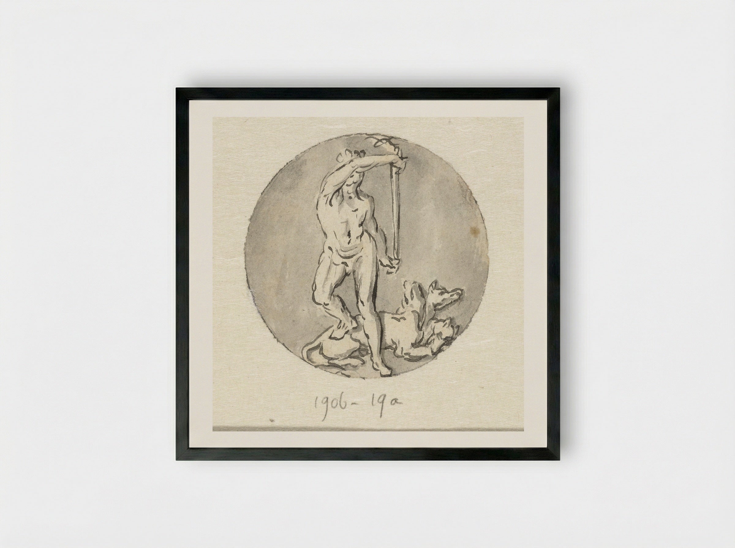 Variant voor medaillon: Hercules met Cerberus - Jan van Huysum - Framed Print Black