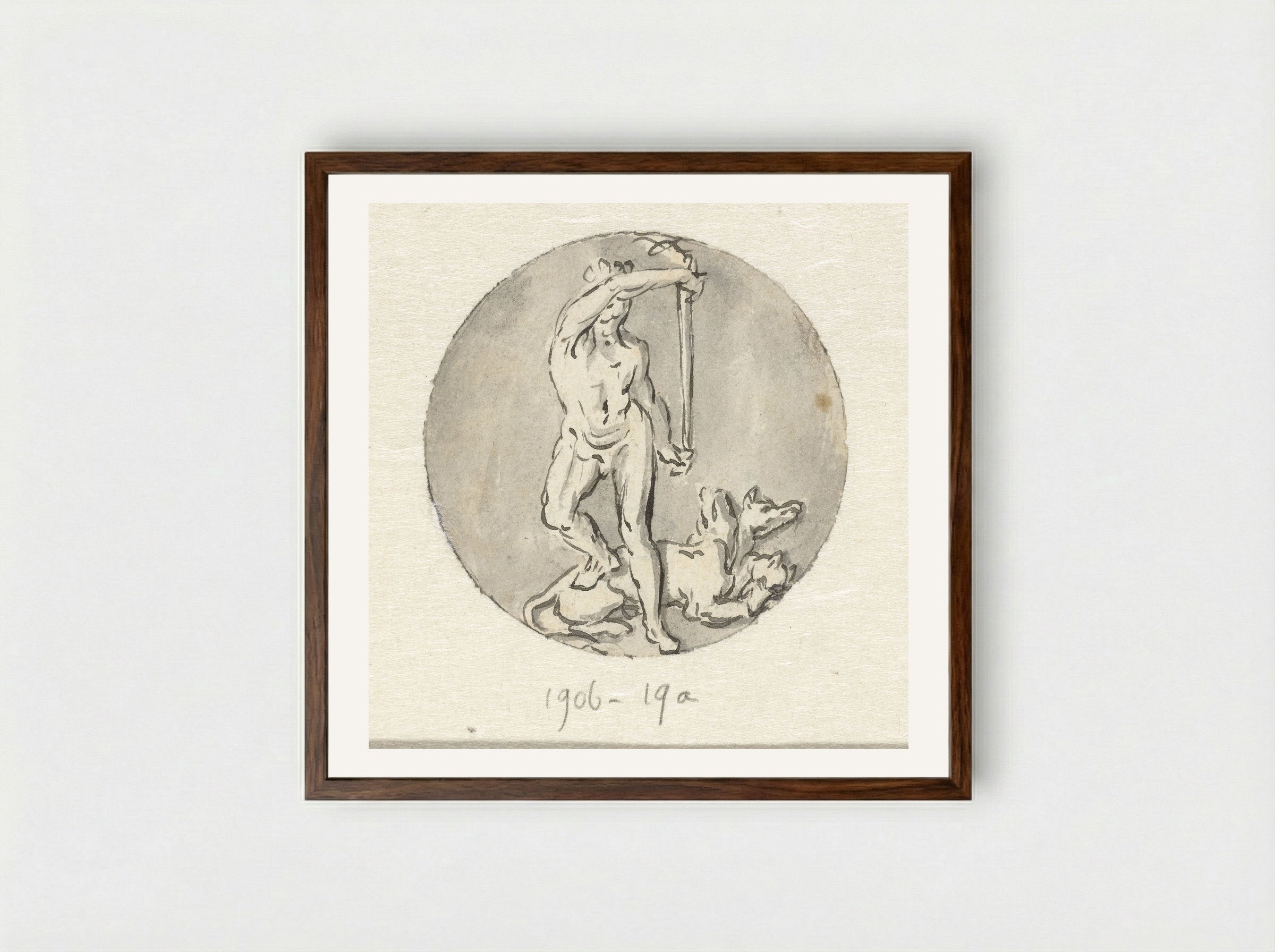 Variant voor medaillon: Hercules met Cerberus - Jan van Huysum - Framed Print Dark Wood