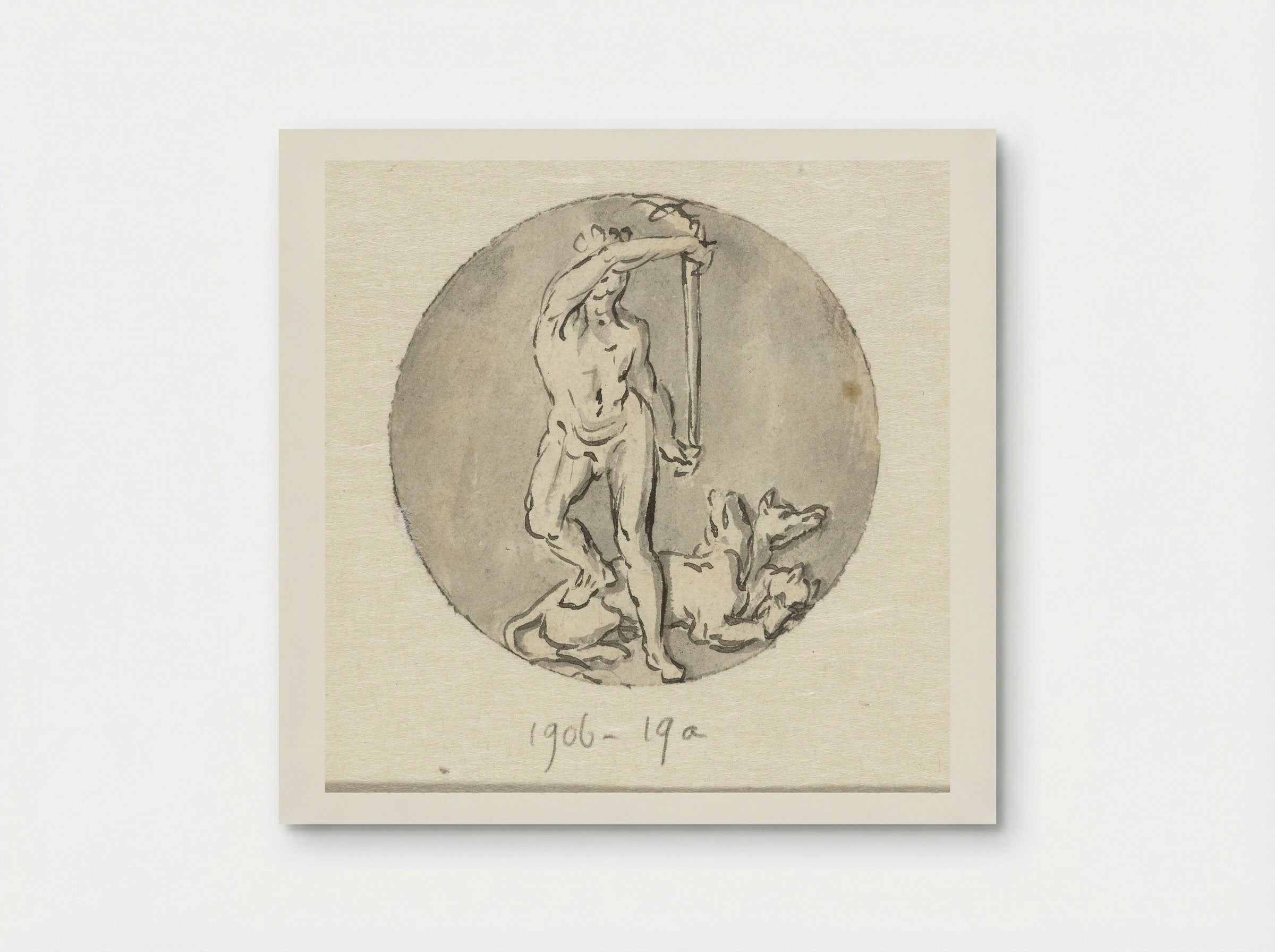 Variant voor medaillon: Hercules met Cerberus - Jan van Huysum - Poster