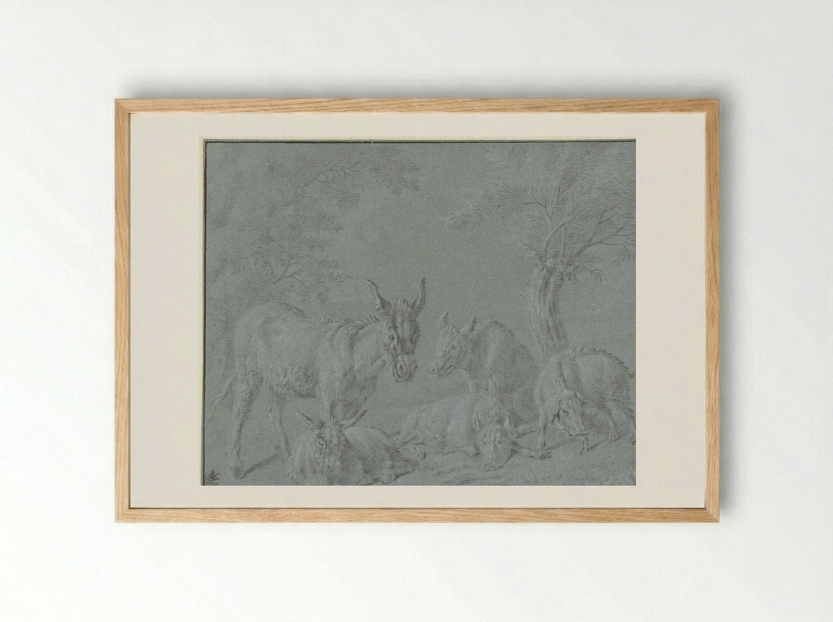 Varkens en ezels onder bomen - Jan van Gool - Framed Print Wood