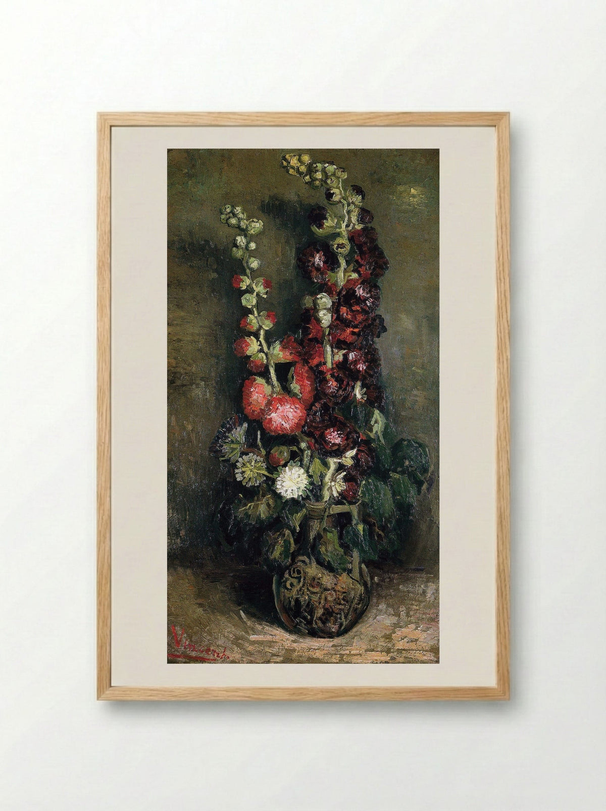 Vase of Hollyhocks - Vincent van Gogh - Framed Print Wood