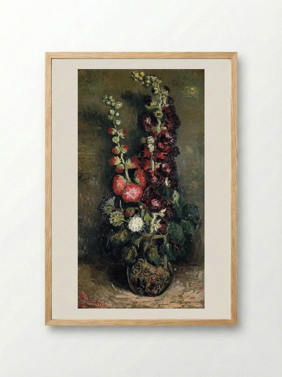 Vase of Hollyhocks - Vincent van Gogh - Framed Print Wood