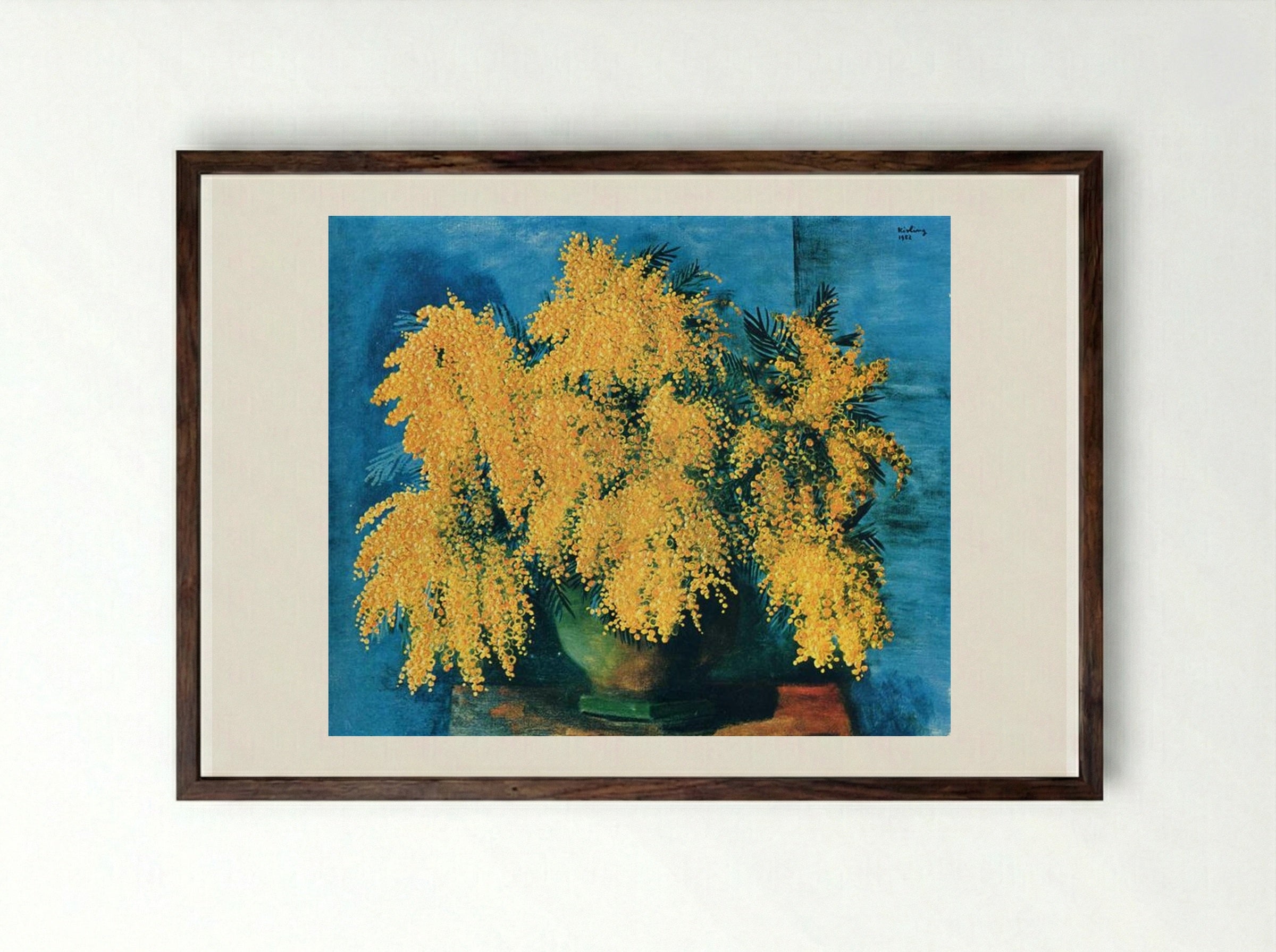 Vase of Mimosa - Moïse Kisling - Framed Print Dark Wood