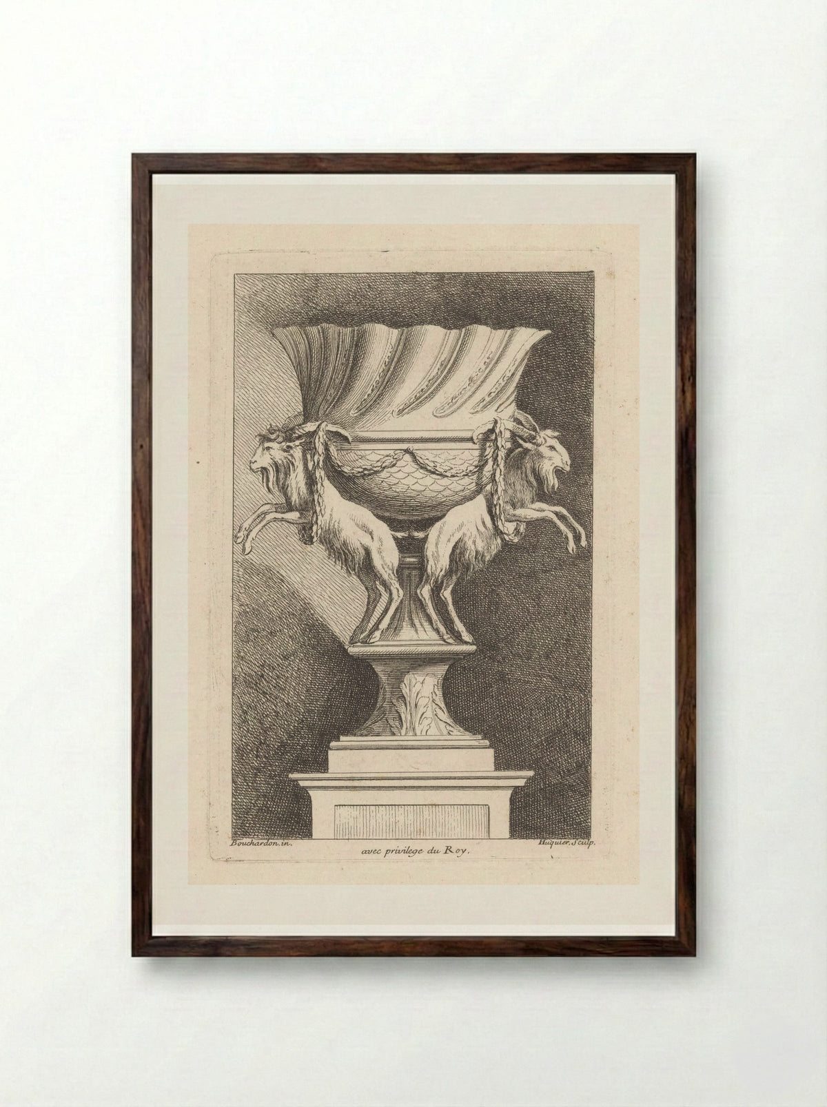 Vase with Goats - Gabriel Huquier - Framed Print Dark Wood