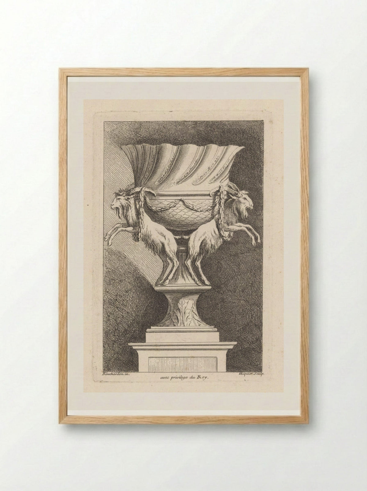 Vase with Goats - Gabriel Huquier - Framed Print Wood