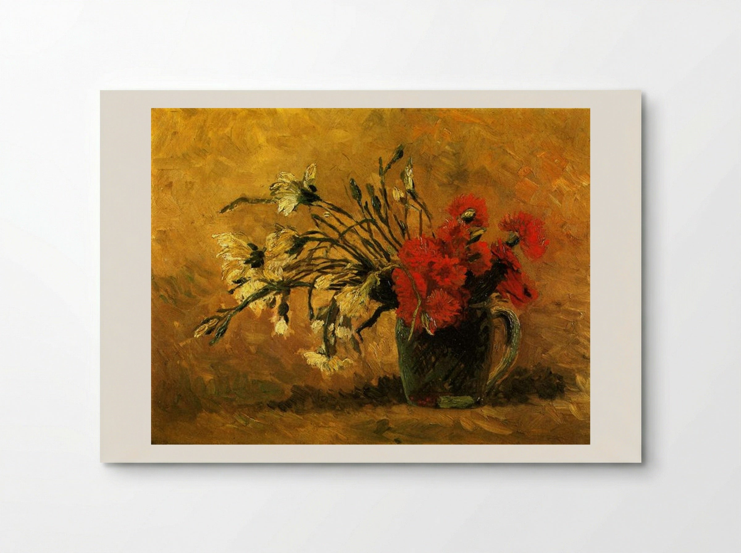 Vase with Red and White Carnations on a Yellow Background - Vincent van Gogh - Poster