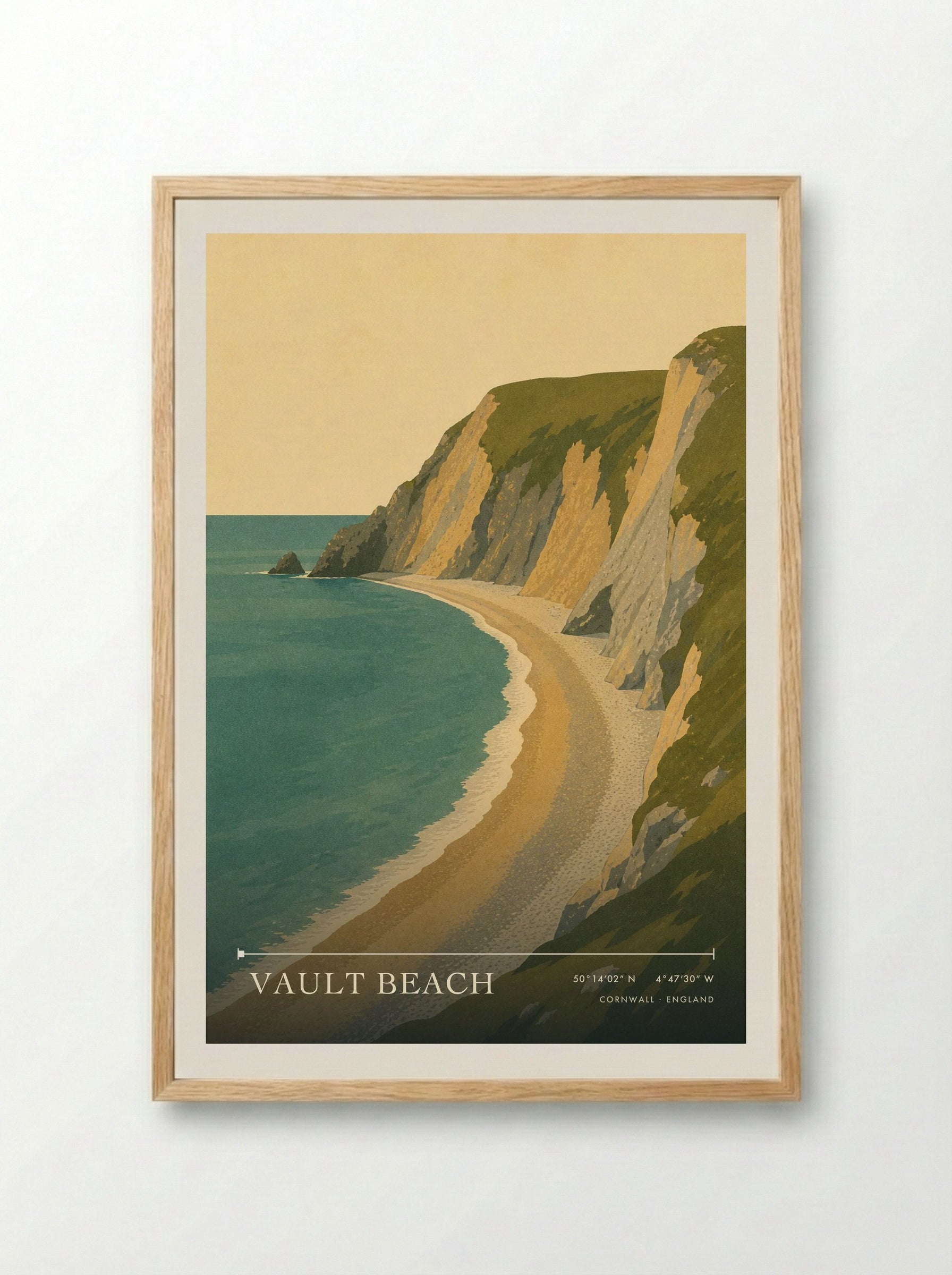 Vault Beach Cornwall England Travel Poster - Framed Print Wood