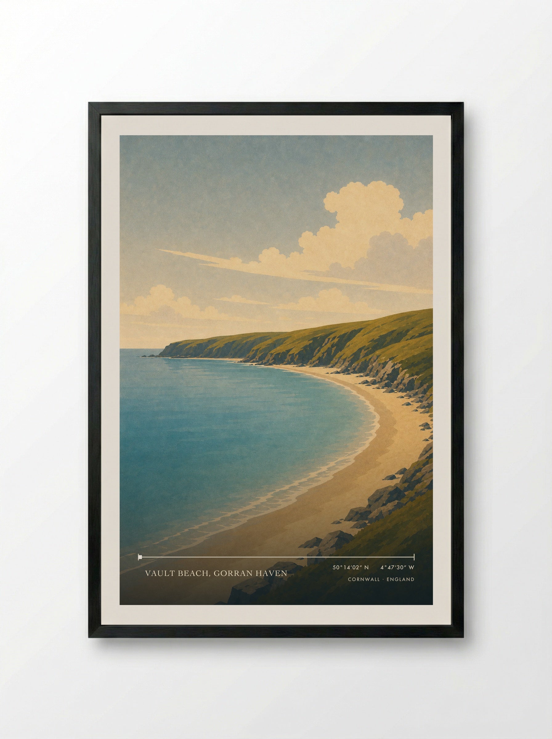 Vault Beach, Gorran Haven Cornwall England Travel Poster - Framed Print Black