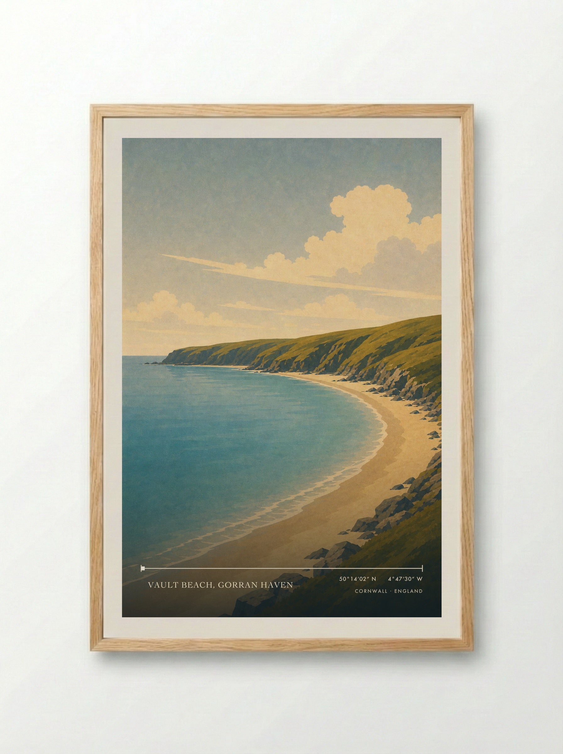 Vault Beach, Gorran Haven Cornwall England Travel Poster - Framed Print Wood