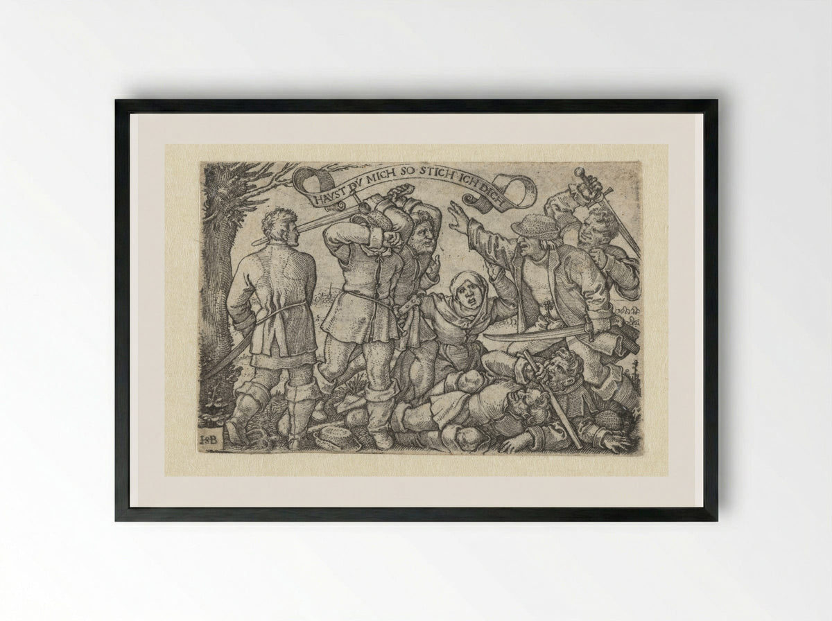 Vechtende boeren met zwaarden - Hans Sebald Beham - Framed Print Black