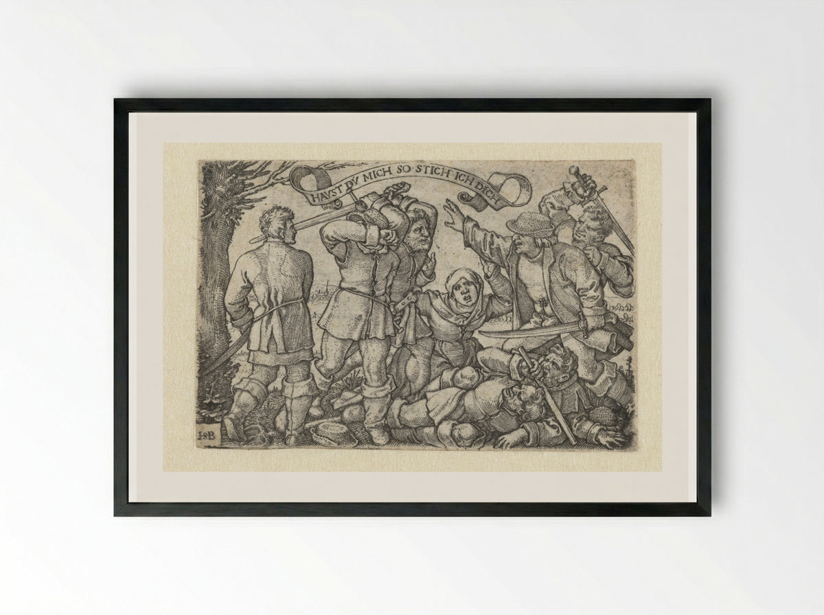 Vechtende boeren met zwaarden - Hans Sebald Beham - Framed Print Black