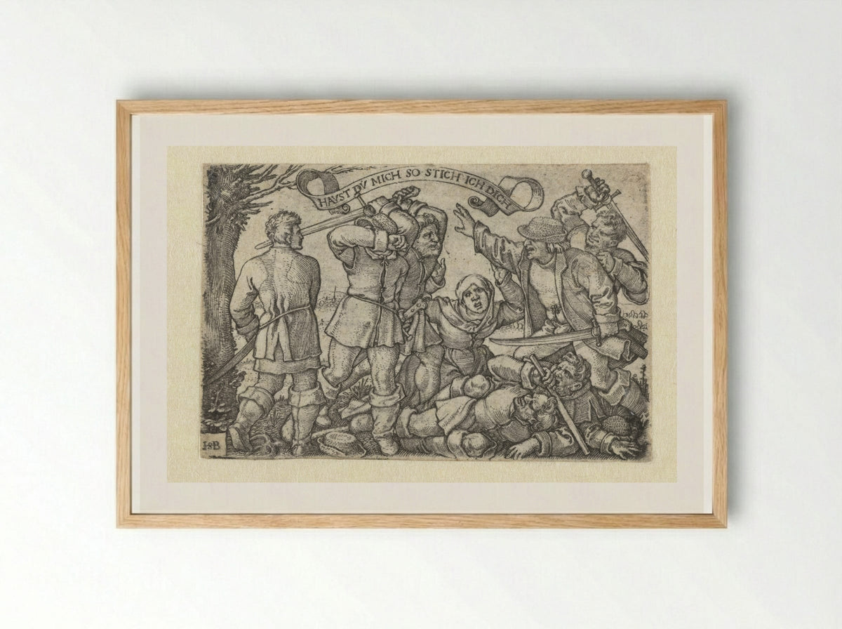 Vechtende boeren met zwaarden - Hans Sebald Beham - Framed Print Wood