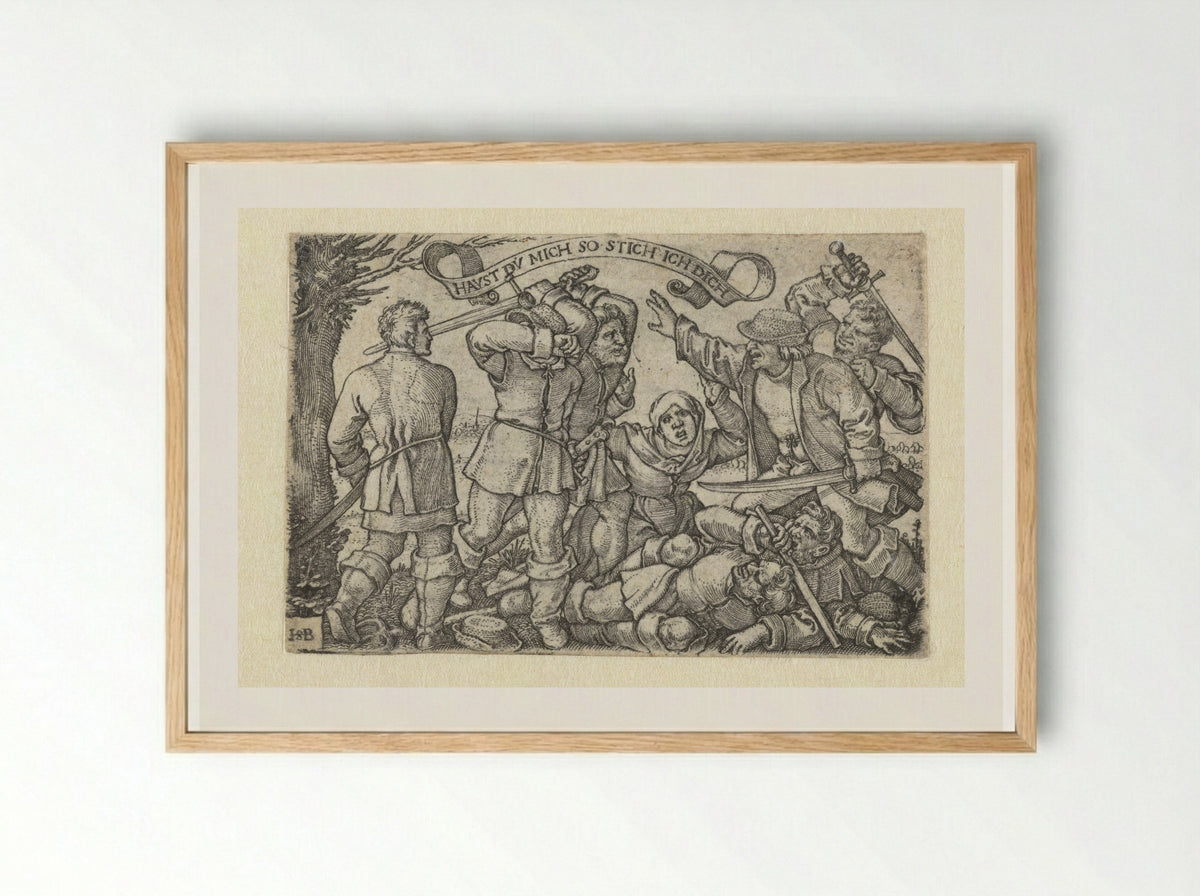 Vechtende boeren met zwaarden - Hans Sebald Beham - Framed Print Wood