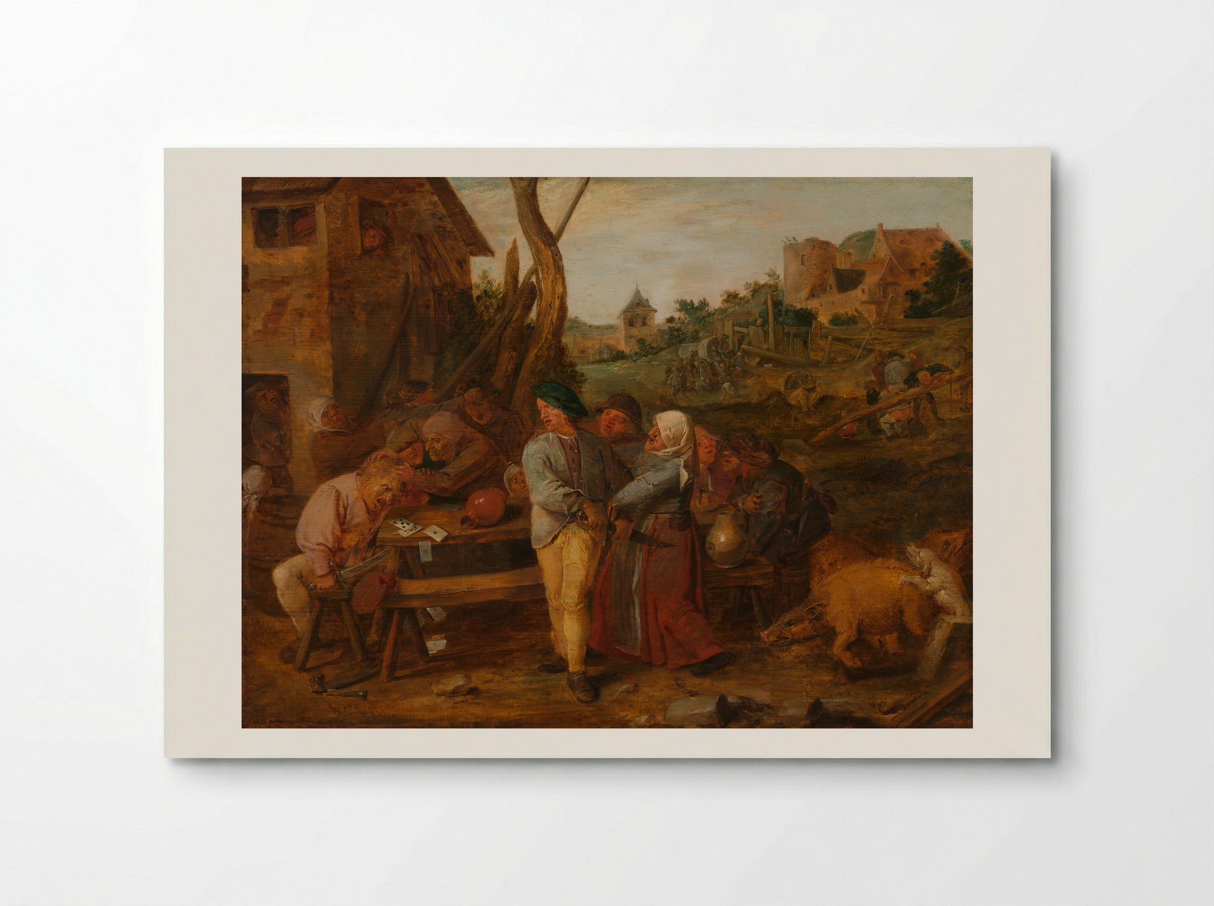 Vechtende kaartspelers bij een herberg - Adriaen Brouwer - Poster