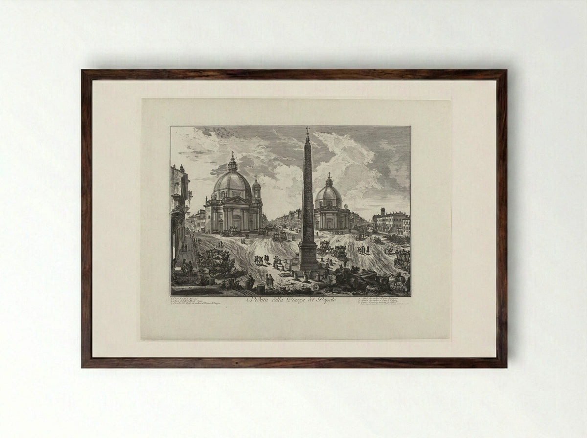 Veduta della Piazza del Popolo - Giovanni Battista Piranesi - Framed Print Dark Wood