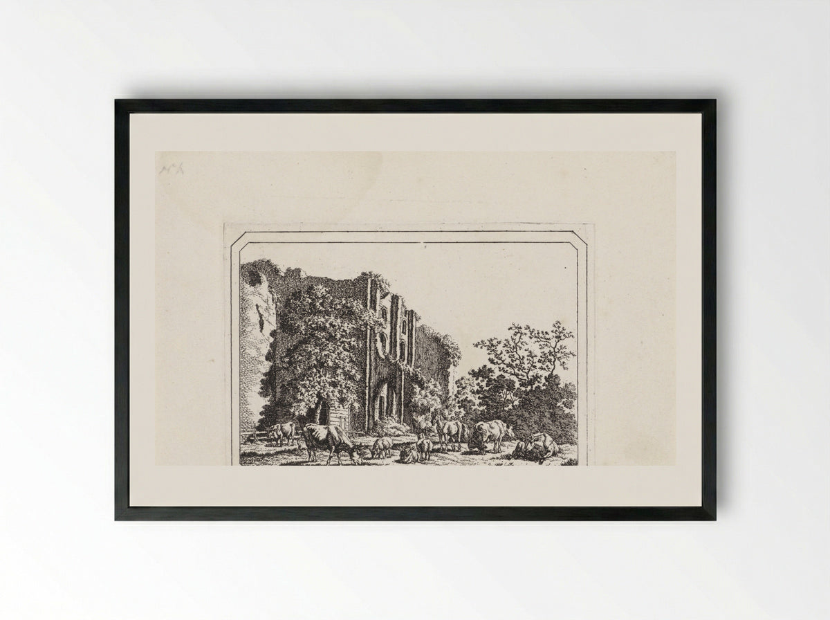 Vee bij de ruïne van Brederode - Jacob Elias van Varelen - Framed Print Black