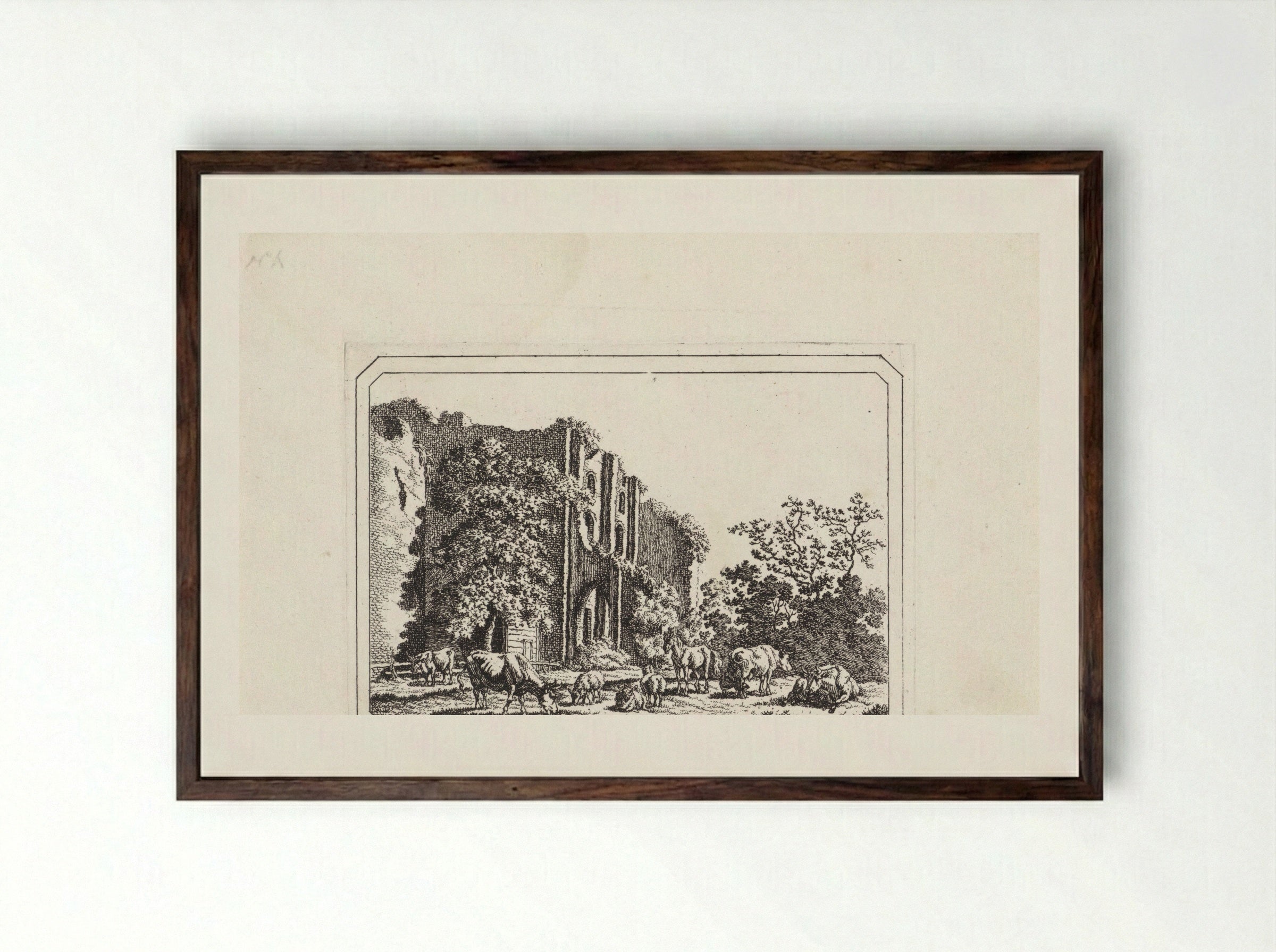 Vee bij de ruïne van Brederode - Jacob Elias van Varelen - Framed Print Dark Wood
