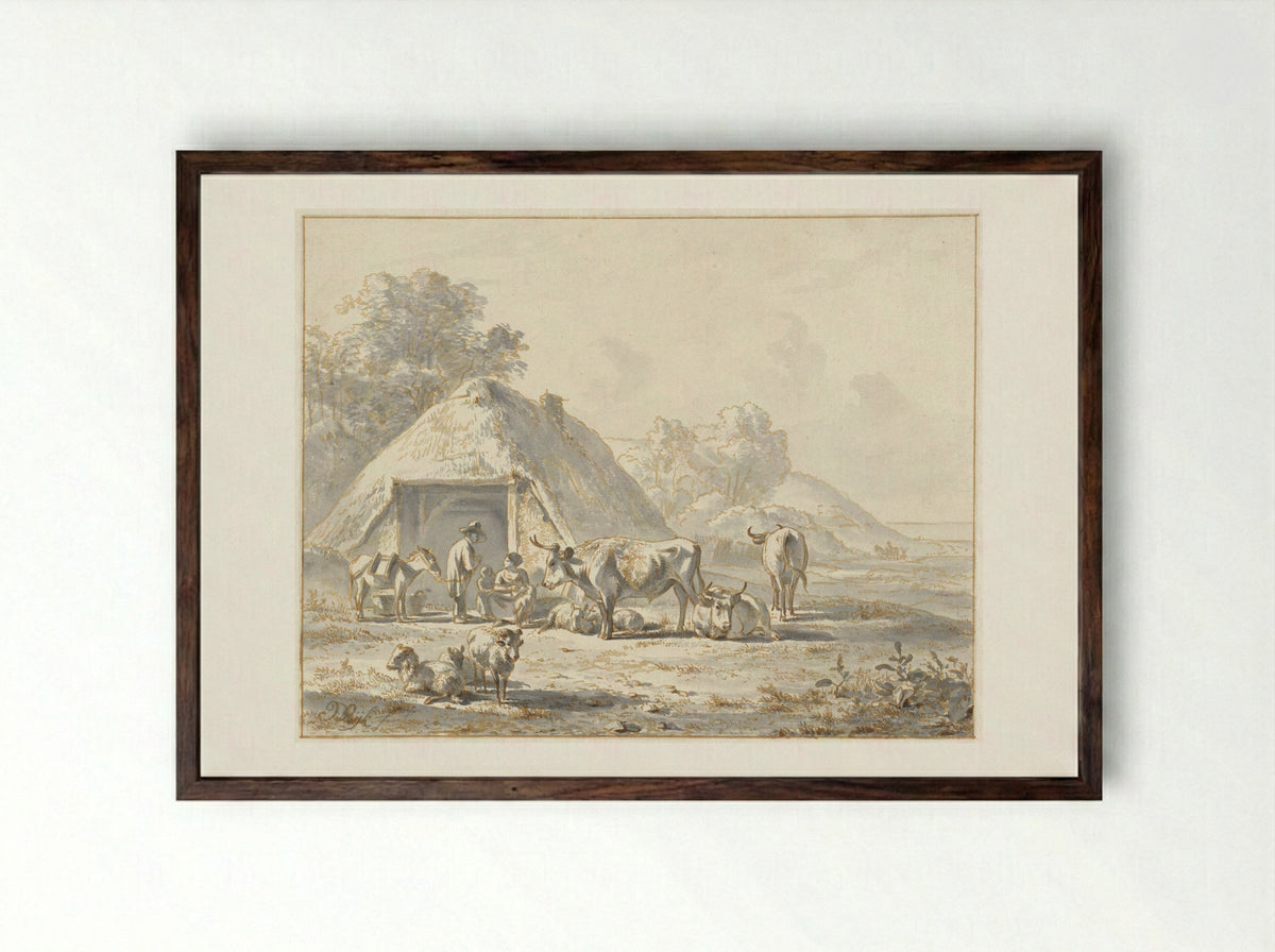 Vee en figuren voor een boerenschuur - James de Rijk - Framed Print Dark Wood