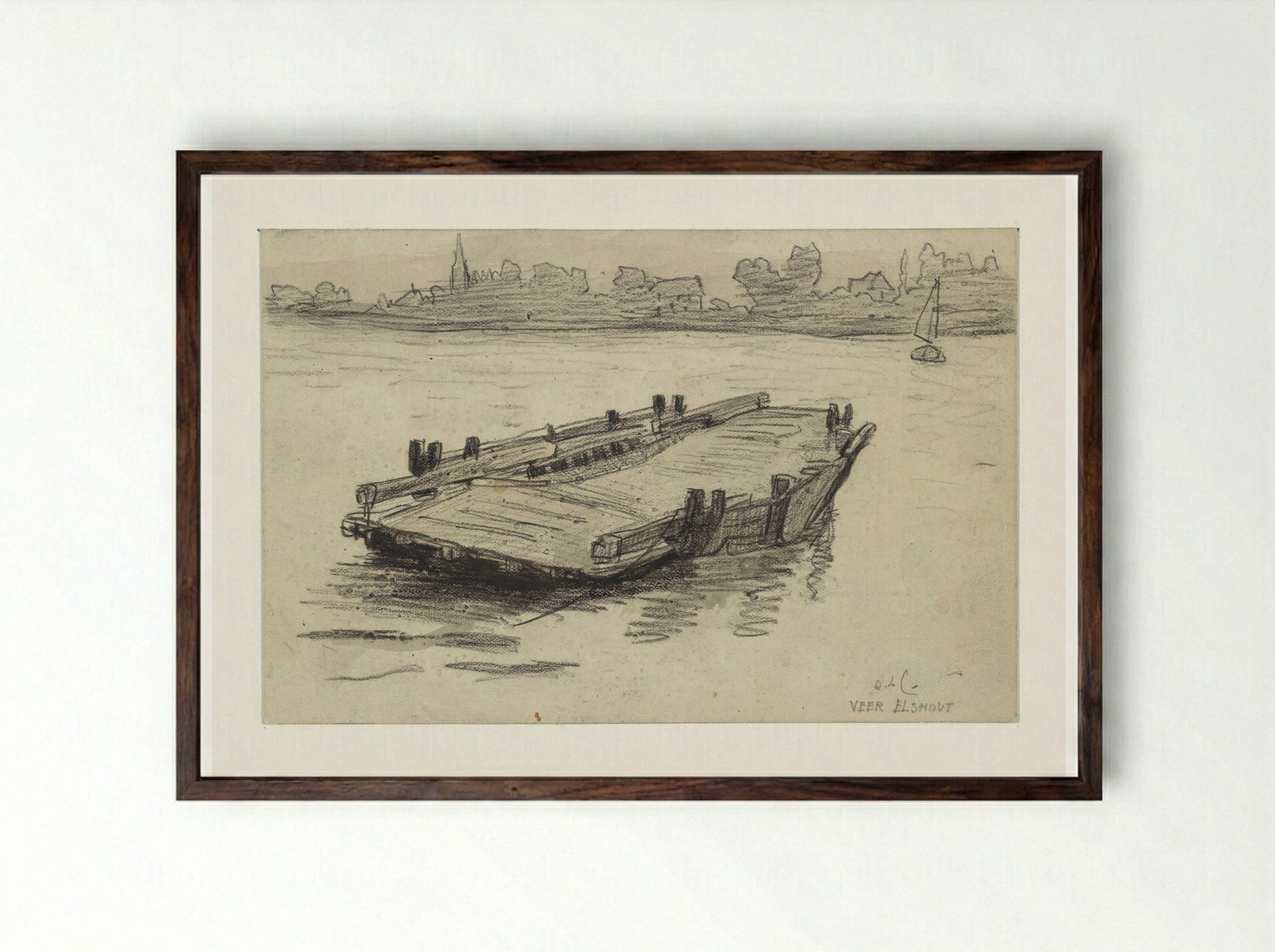 Veerboot te Elshout - Adolf le Comte - Framed Print Dark Wood