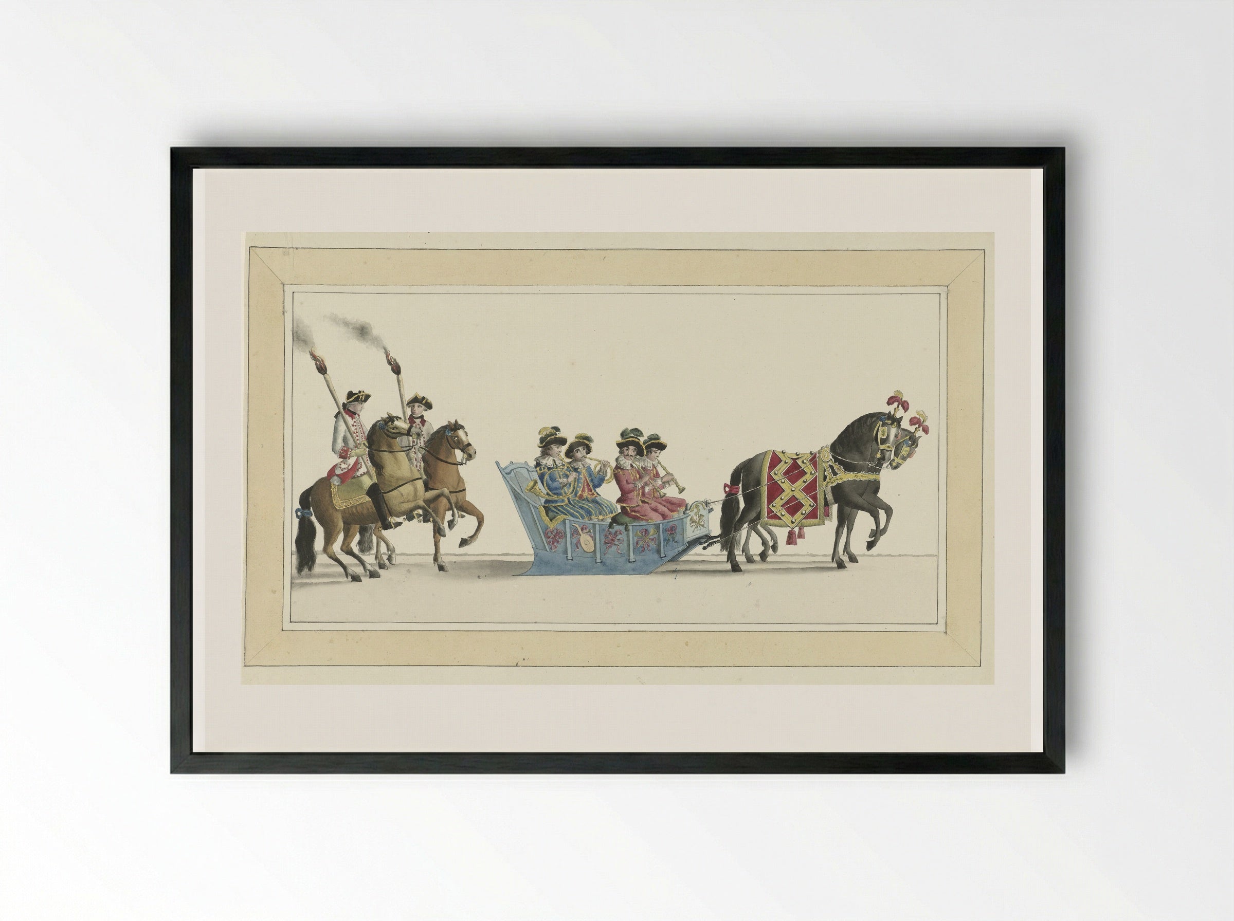 Veertiende slede (Fourteenth Sleigh) - Abraham Delfos - Framed Print Black