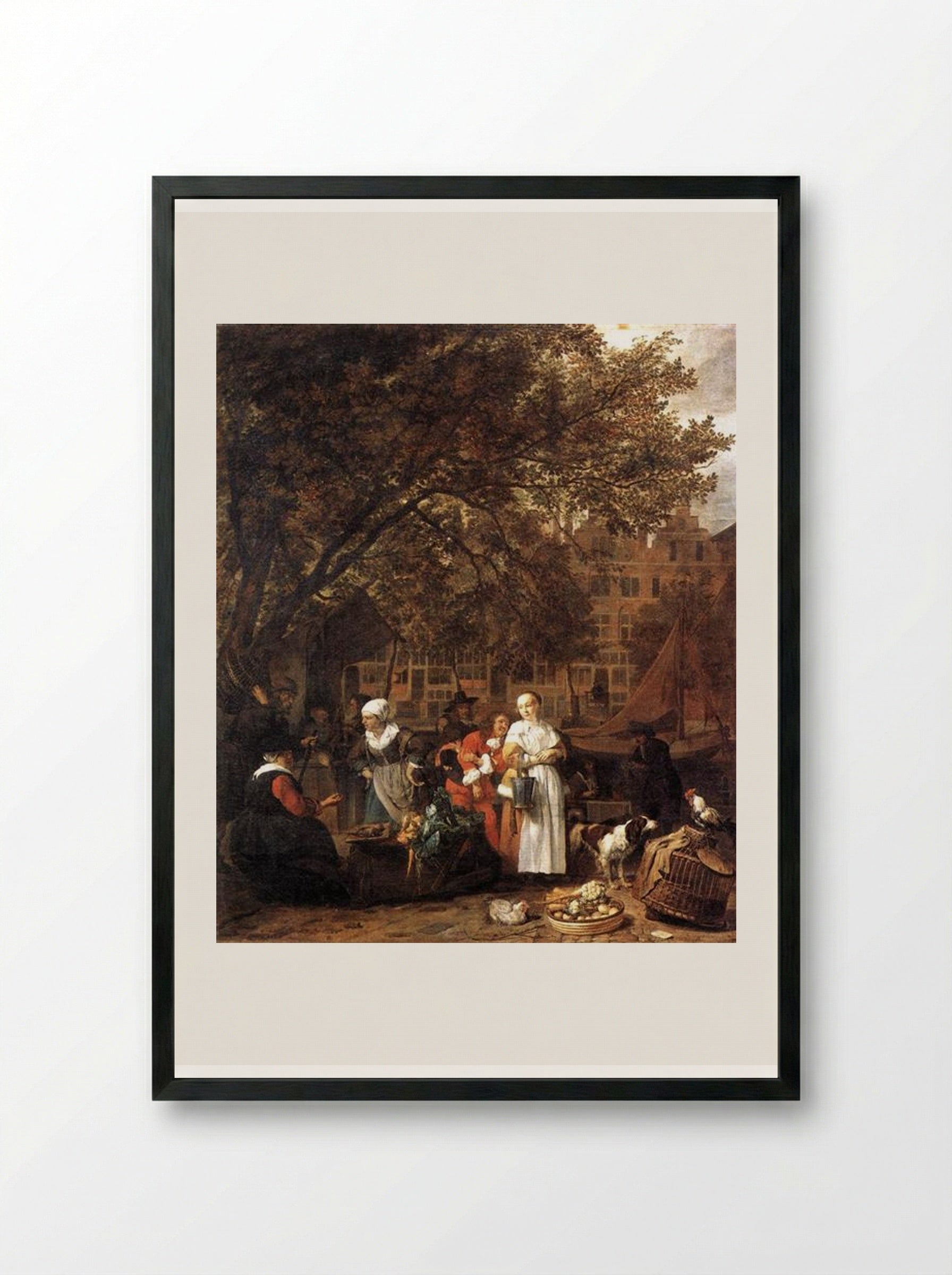 Vegetable Market in Amsterdam - Gabriel Metsu - Framed Print Black