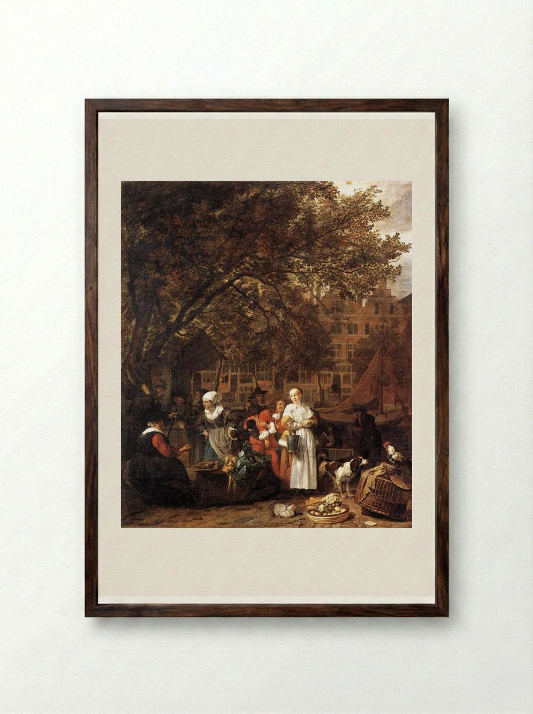 Vegetable Market in Amsterdam - Gabriel Metsu - Framed Print Dark Wood