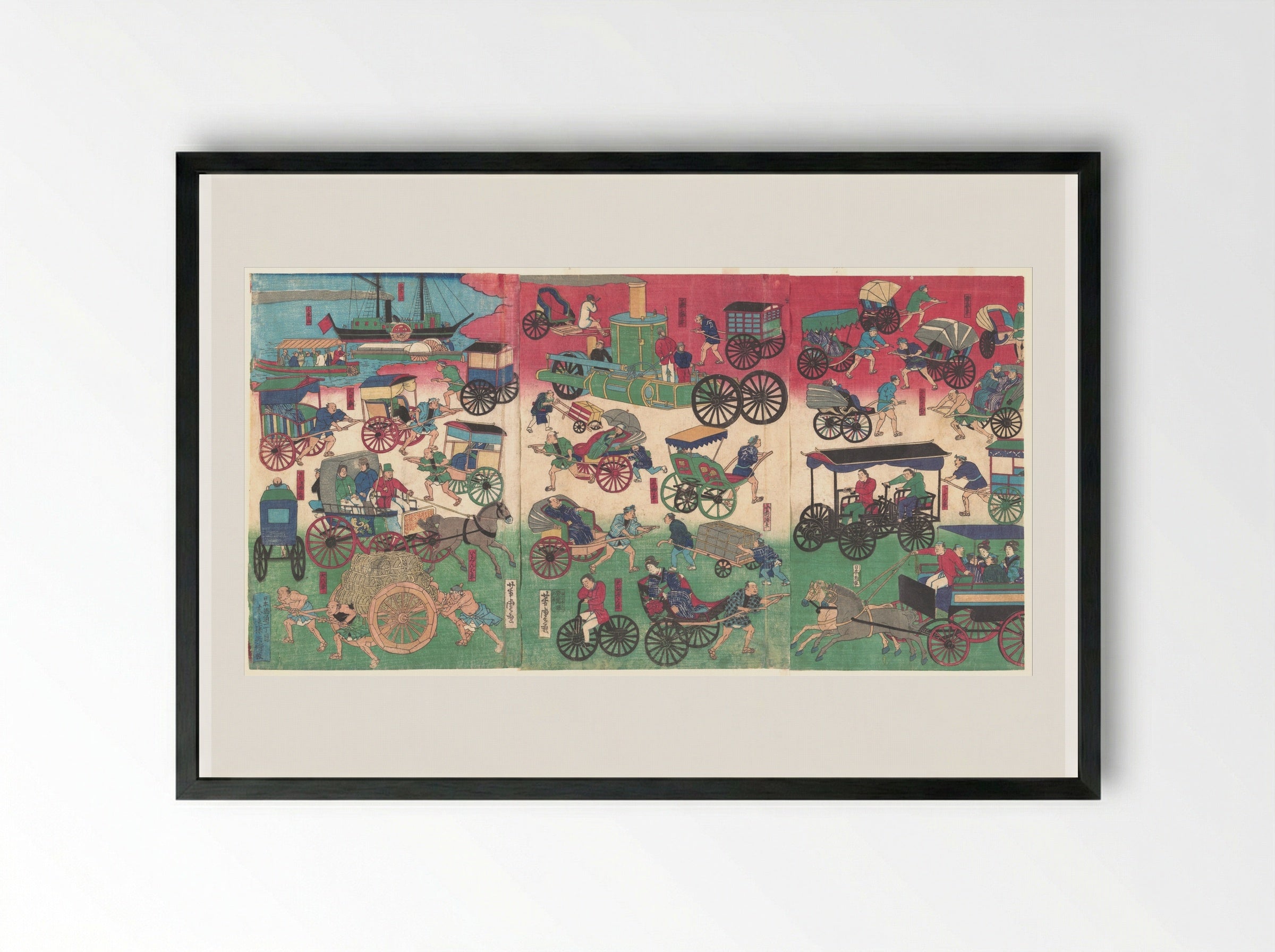 Vehicles on the Streets of Tokyo - Utagawa Yoshitora - Framed Print Black