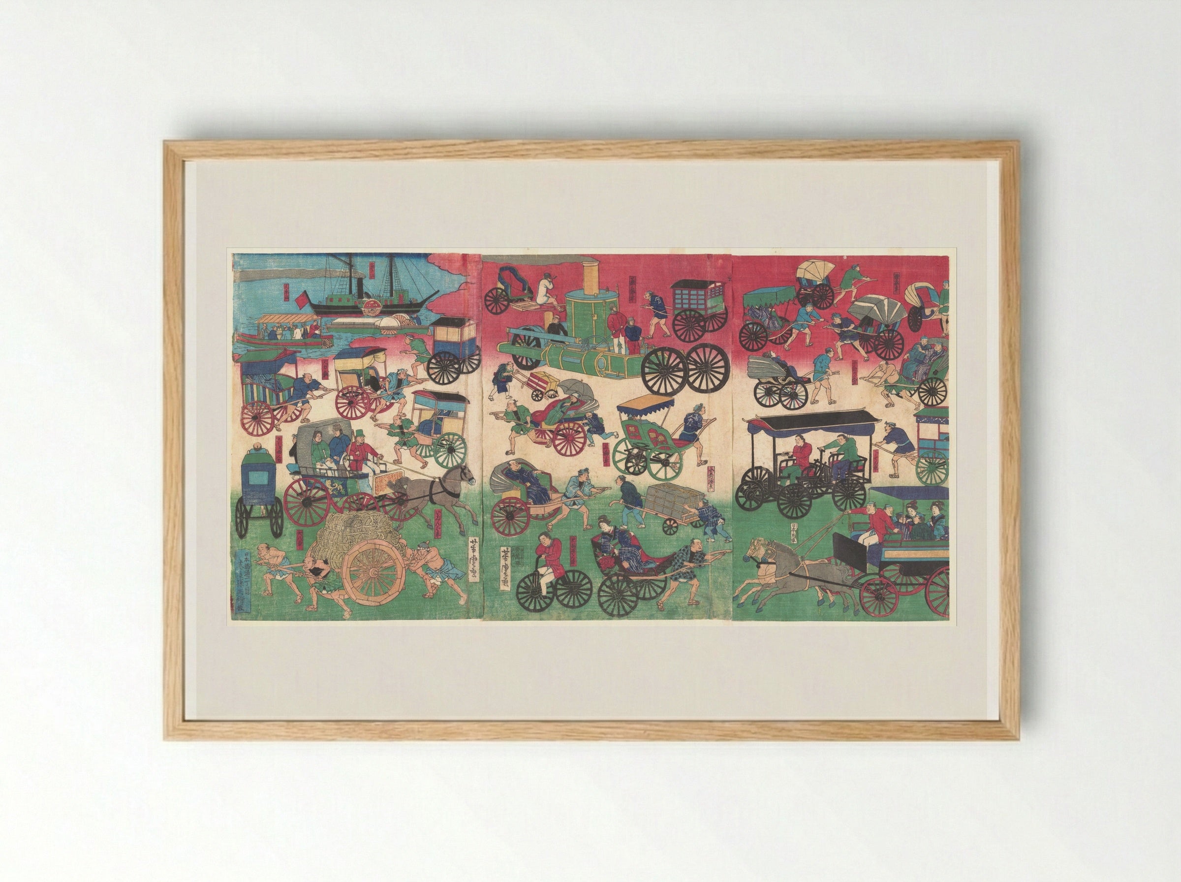 Vehicles on the Streets of Tokyo - Utagawa Yoshitora - Framed Print Wood