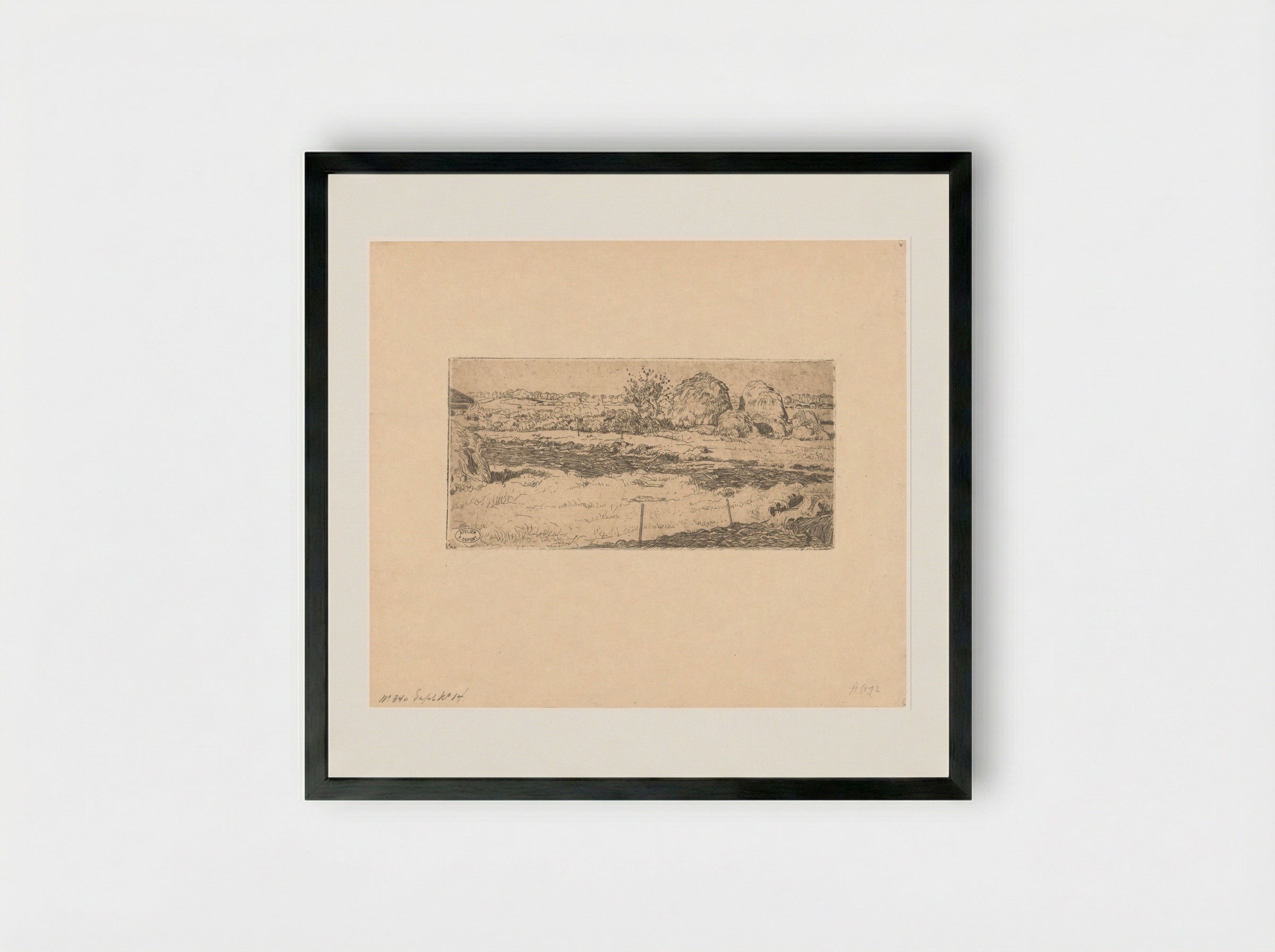 Veld met hooioppers (Field with Haystacks) - Pieter Dupont - Framed Print Black
