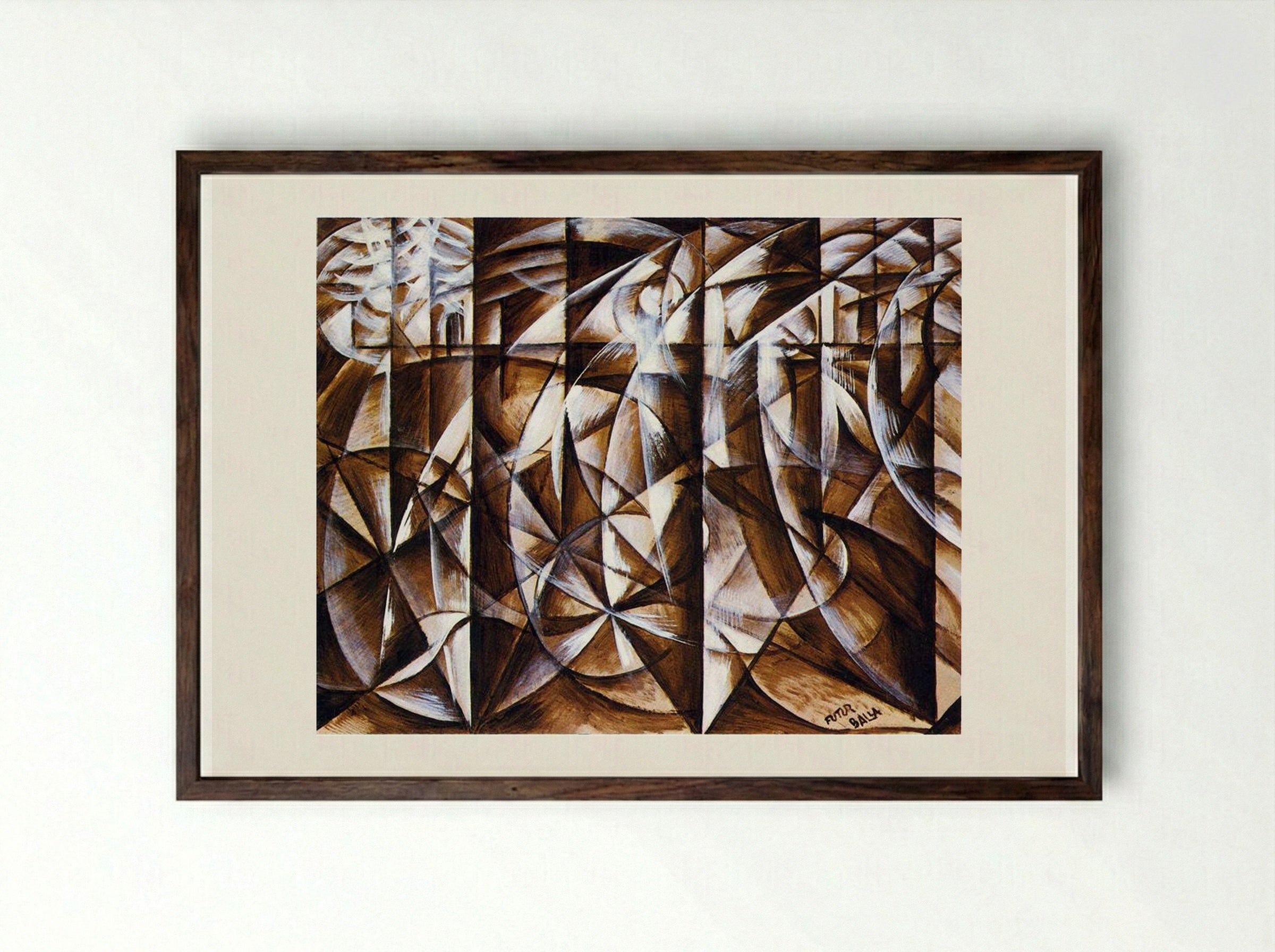 Velocity of Cars and Light - Giacomo Balla - Framed Print Dark Wood