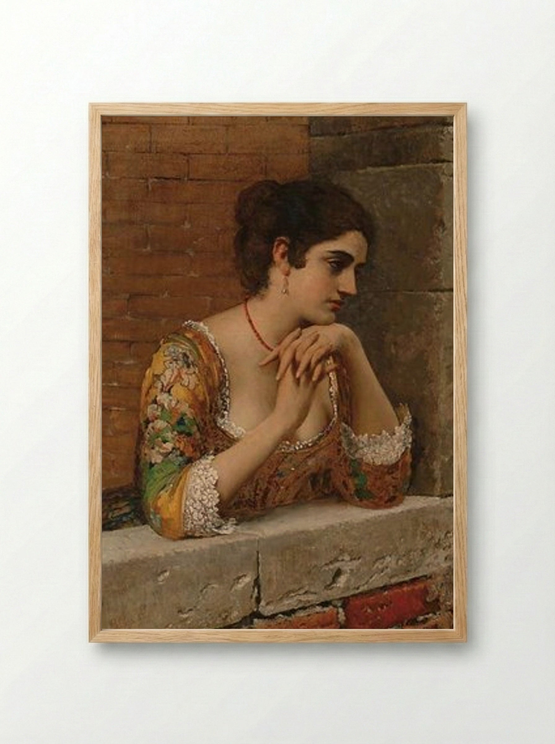 Venetian Beauty on Balcony - Eugene de Blaas - Framed Print Wood